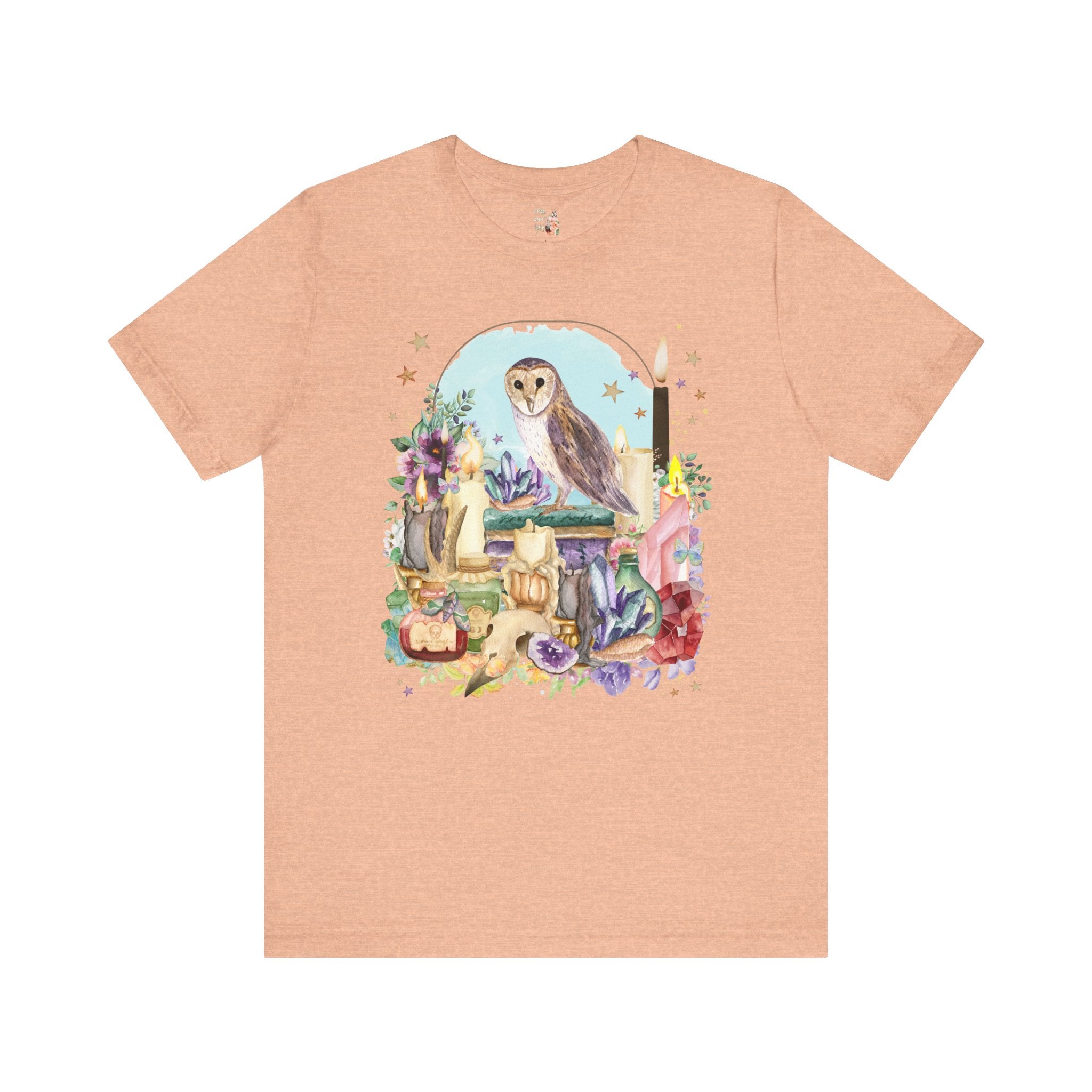 Owl Tee Shirt of Watercolor Owl with Books and Candles, Flowers | Floral Owl T-Shirt with Spooky Owl, Spooky Halloween Tee Shirt, Fall Tee - Opal and June