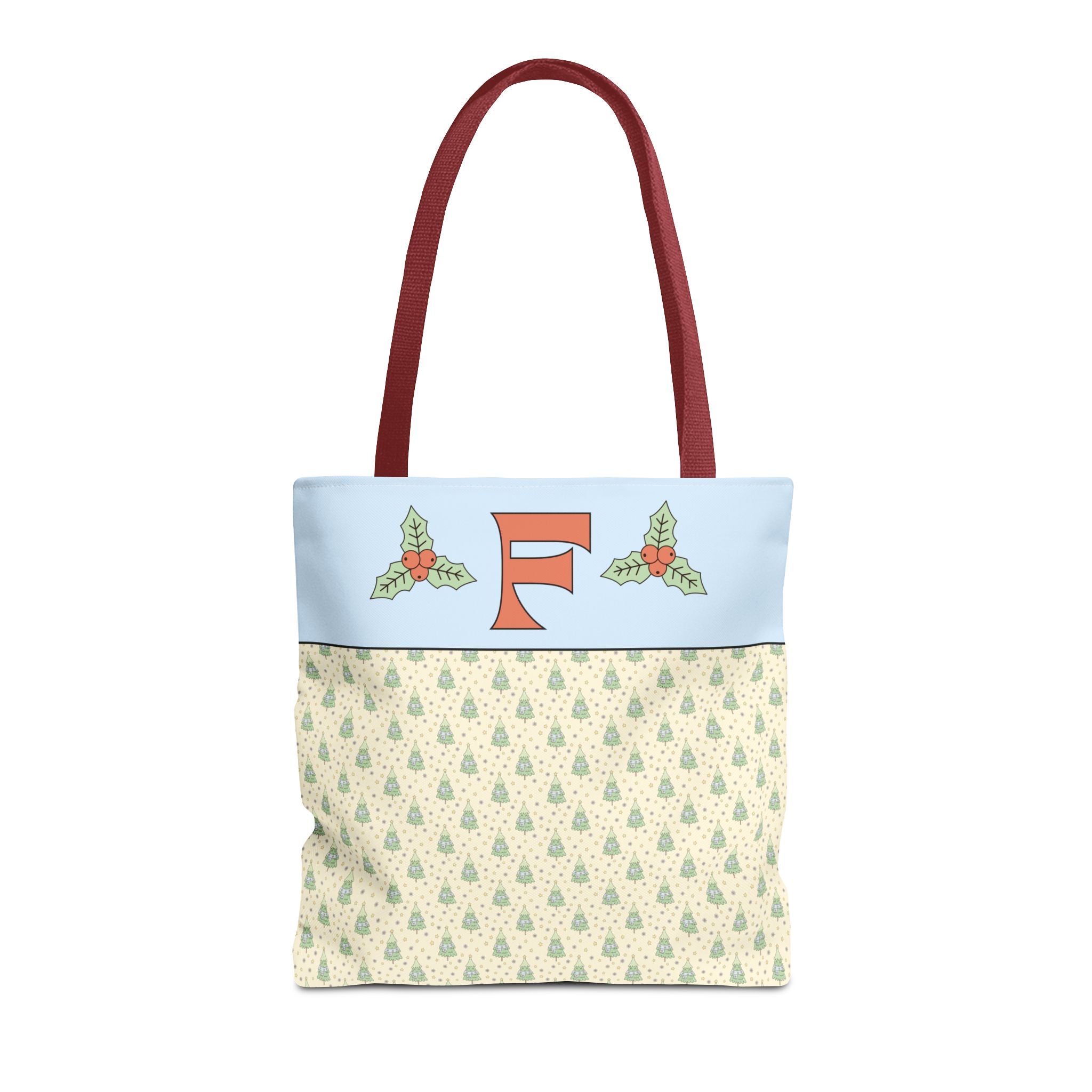 Pastel Christmas Tote Bag with Red Handles, Colorful Vintage Aesthetic Matching Tote Bags for Christmas, Cute Holiday Season Bag for Her: F - Opal and June