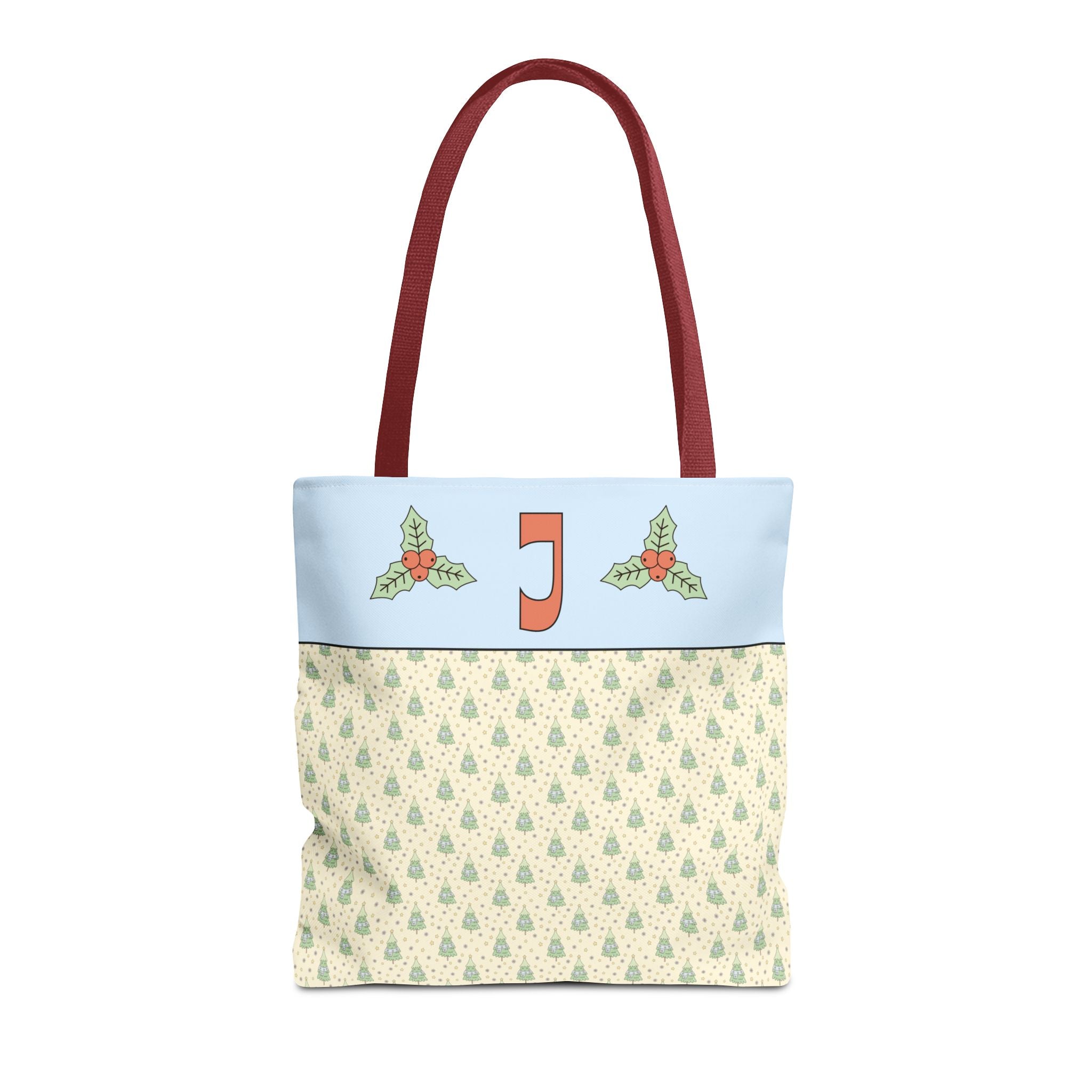 Pastel Christmas Tote Bag with Red Handles, Colorful Vintage Aesthetic Matching Tote Bags for Christmas, Cute Holiday Season Bag for Her: J - Opal and June