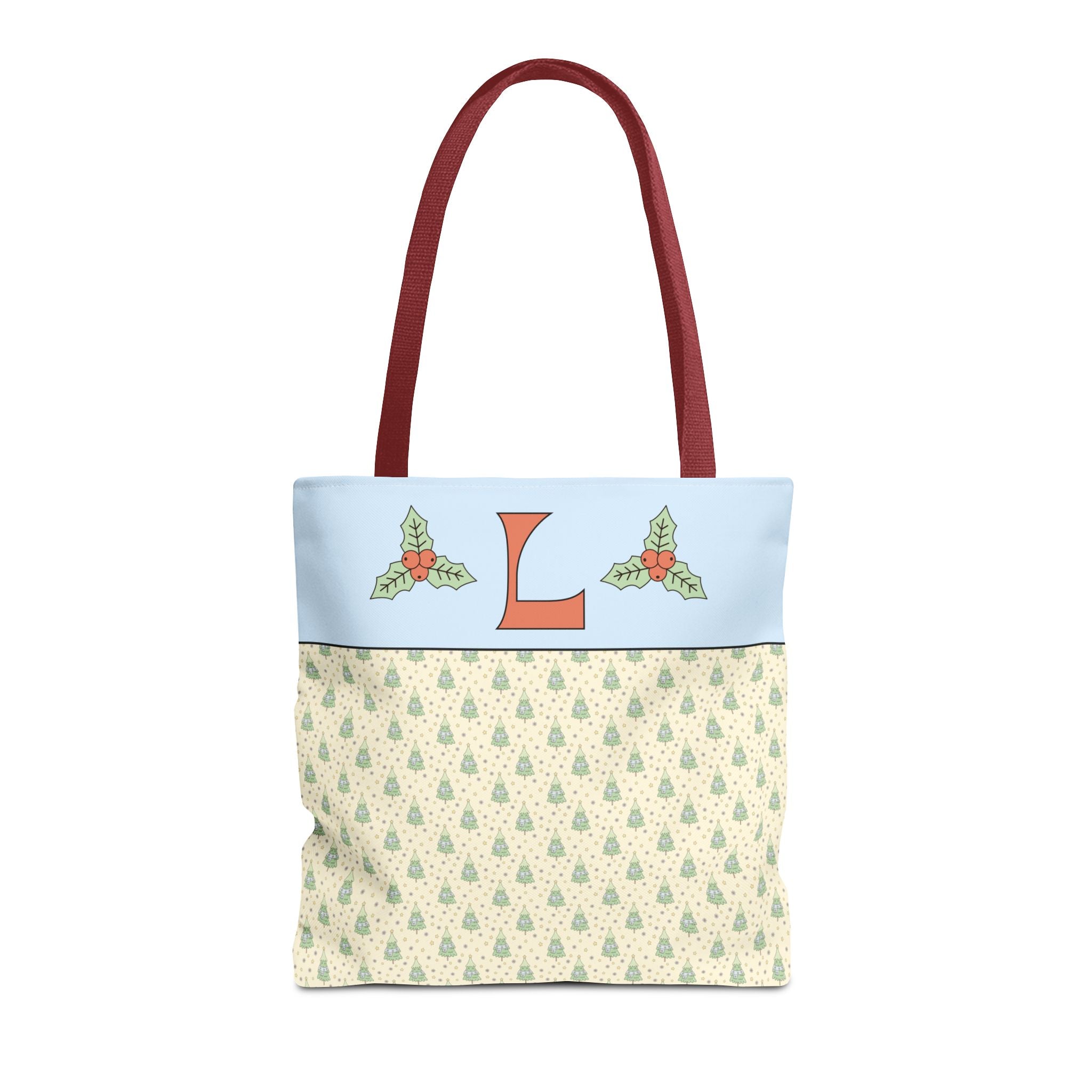 Pastel Christmas Tote Bag with Red Handles, Colorful Vintage Aesthetic Matching Tote Bags for Christmas, Cute Holiday Season Bag for Her: L - Opal and June