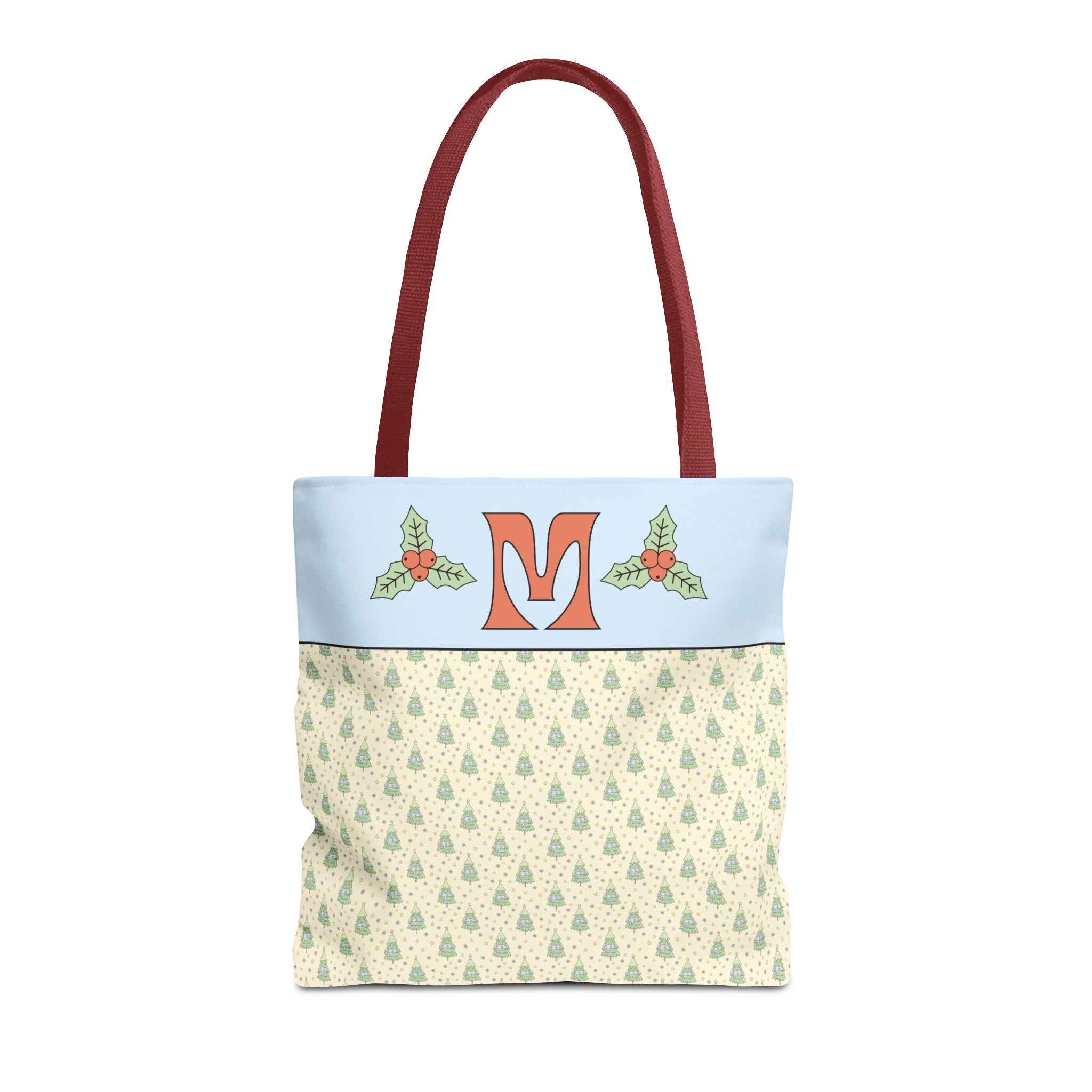 Pastel Christmas Tote Bag with Red Handles, Colorful Vintage Aesthetic Matching Tote Bags for Christmas, Cute Holiday Season Bag for Her: M - Opal and June