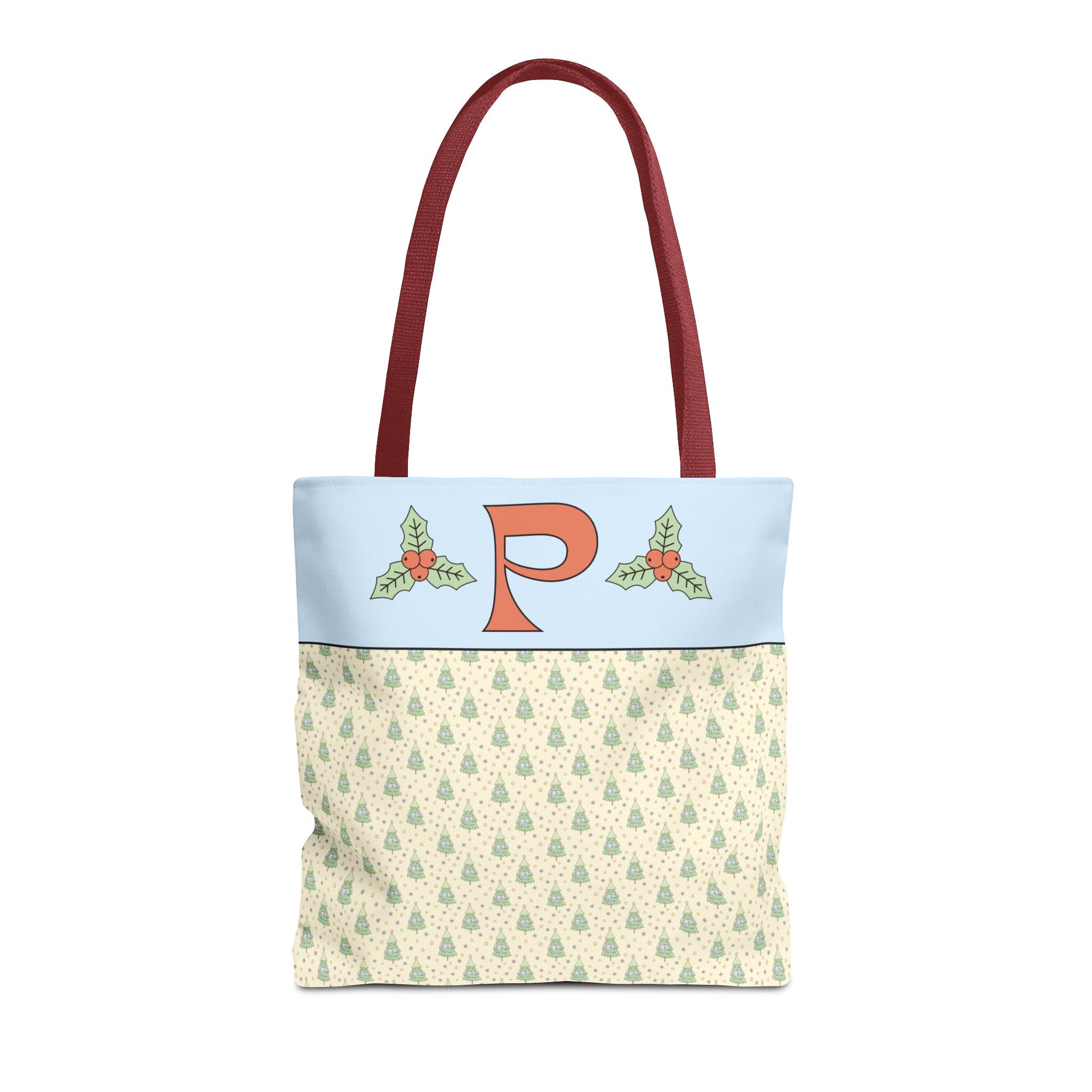 Pastel Christmas Tote Bag with Red Handles, Colorful Vintage Aesthetic Matching Tote Bags for Christmas, Cute Holiday Season Bag for Her: P - Opal and June