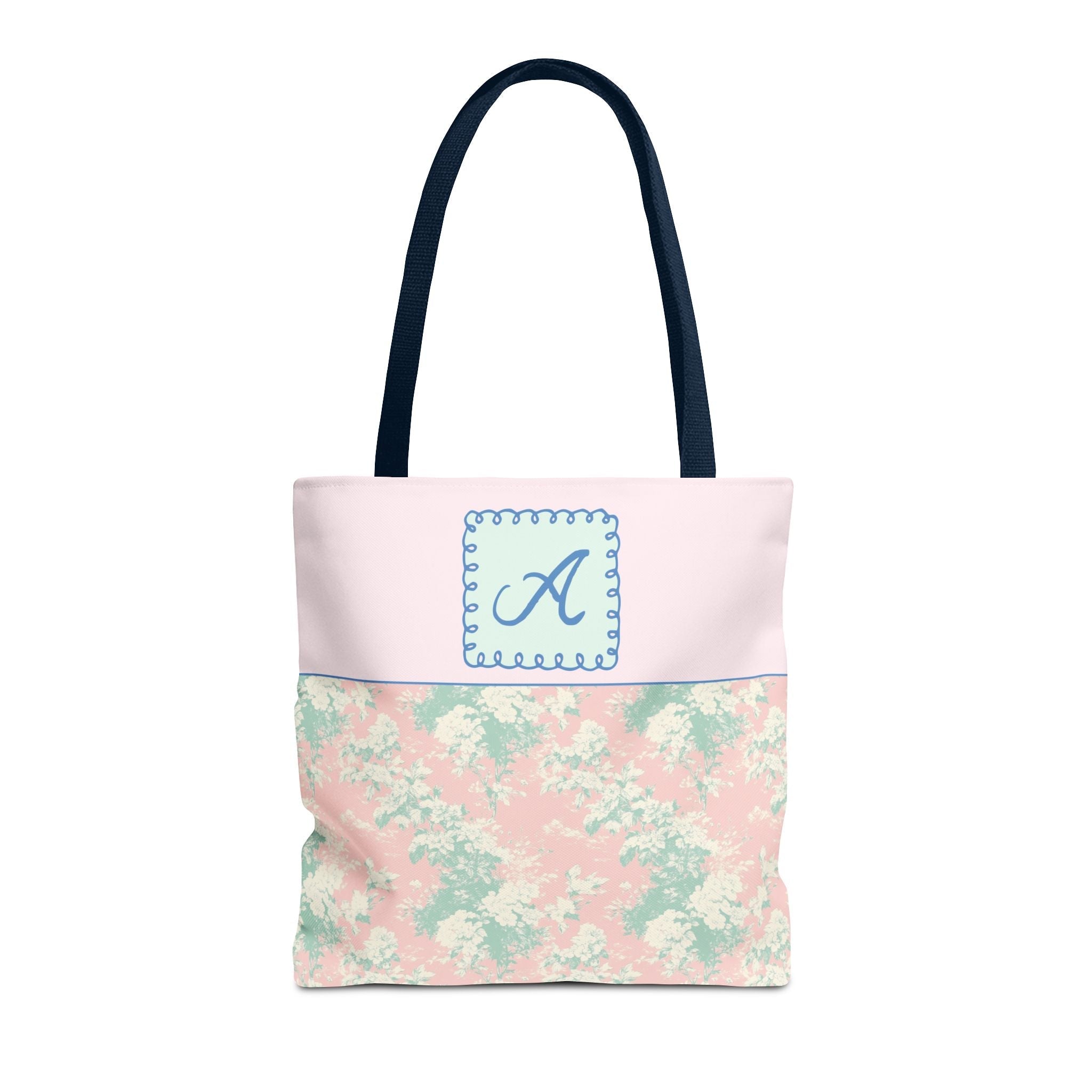 Pastel Eighties Aesthetic Tote Bag with Initial, Colorful Maximalist Tote Bag with Letter in Cute Doodle Frame, Teacher Appreciation Gift: A - Opal and June