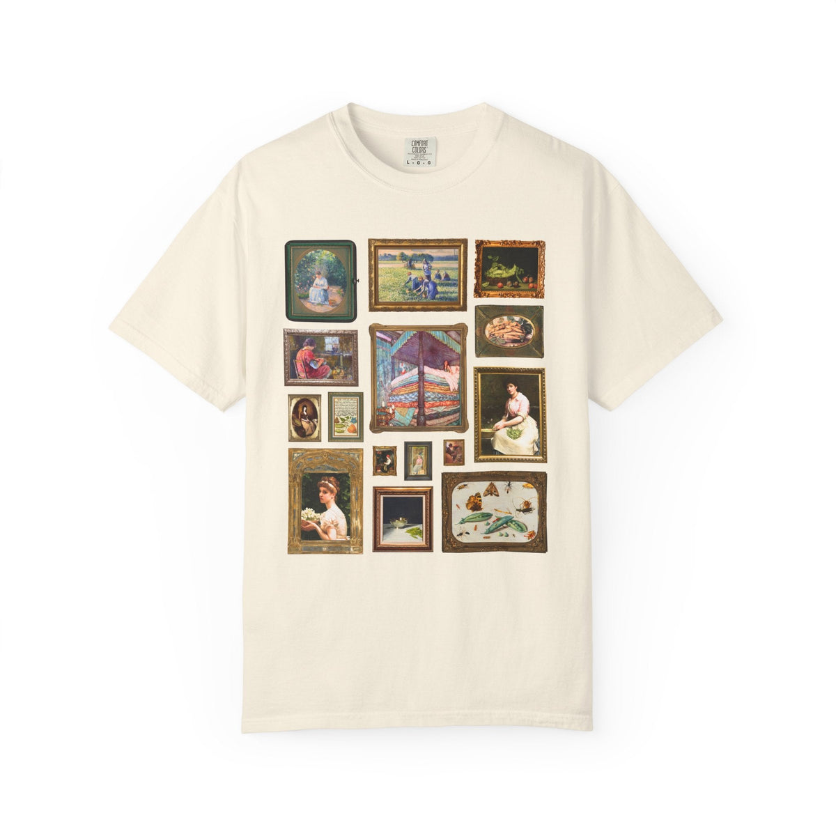 Pea Art History Tee Shirt: Famous Painting of Peas, Woman Shelling Peas, Still Life Painting of Peas and Flowers, Camille Pissarro Art - Opal and June