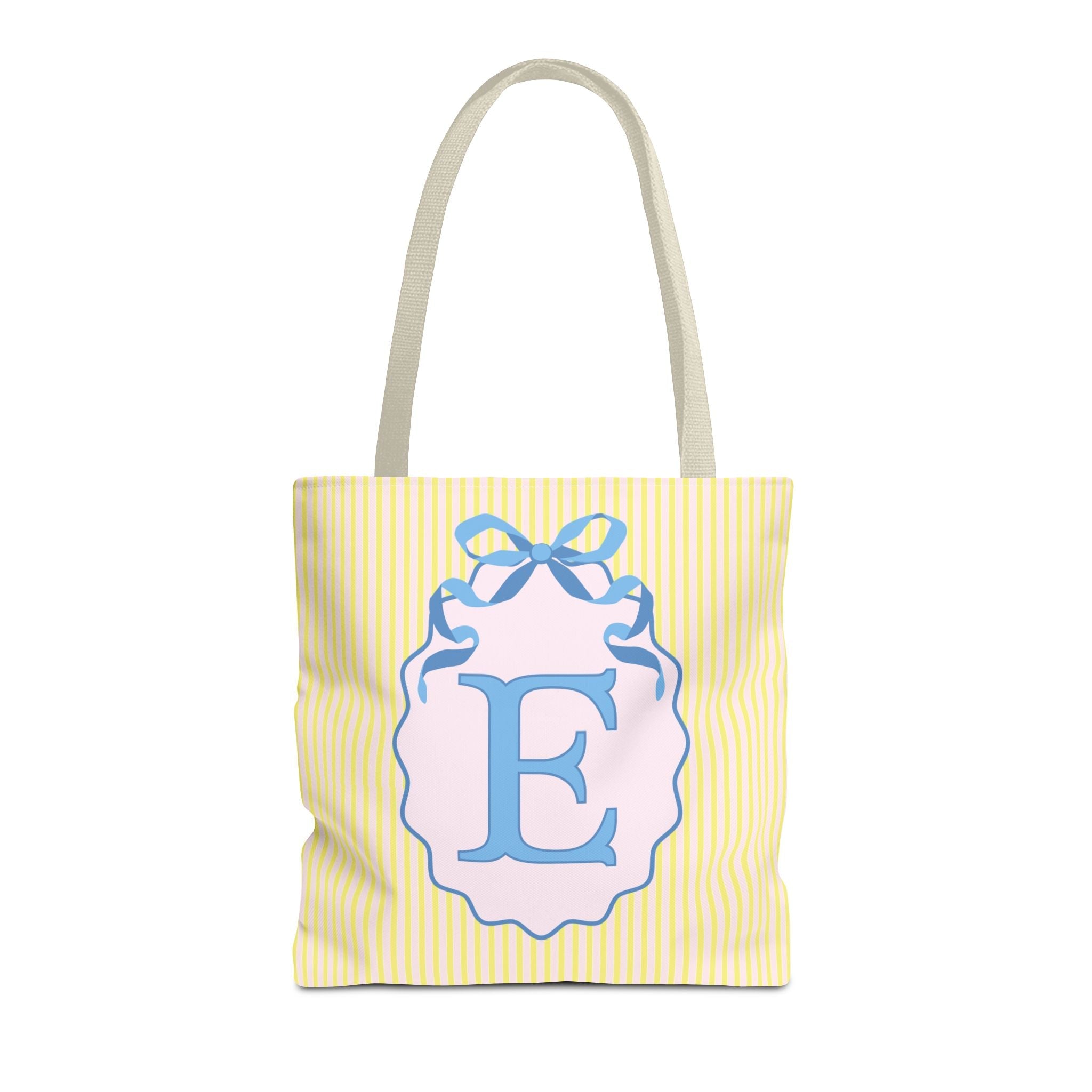 Peppy Initial Tote Bag with Initial and Cute Bow, Boho Hydrangea Flowers: E - Opal and June