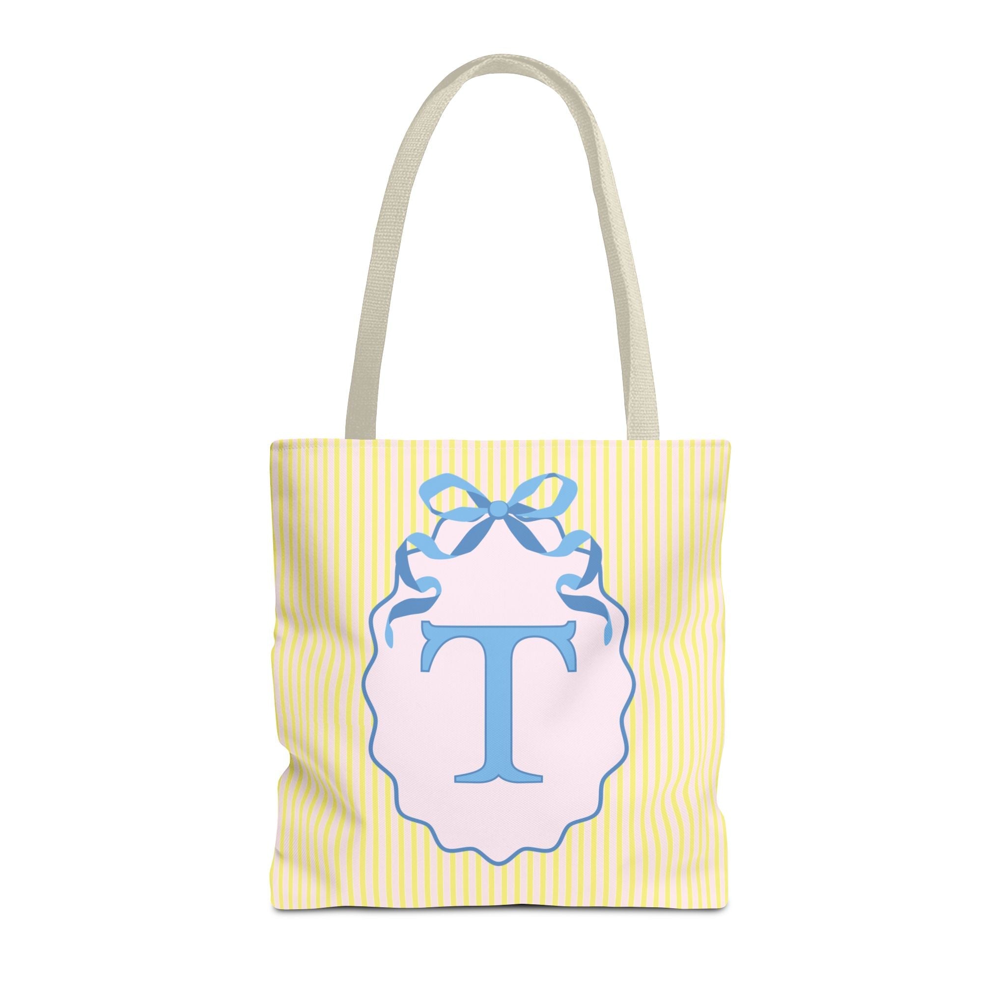 Peppy Initial Tote Bag with Initial and Cute Bow, Boho Hydrangea Flowers: T - Opal and June