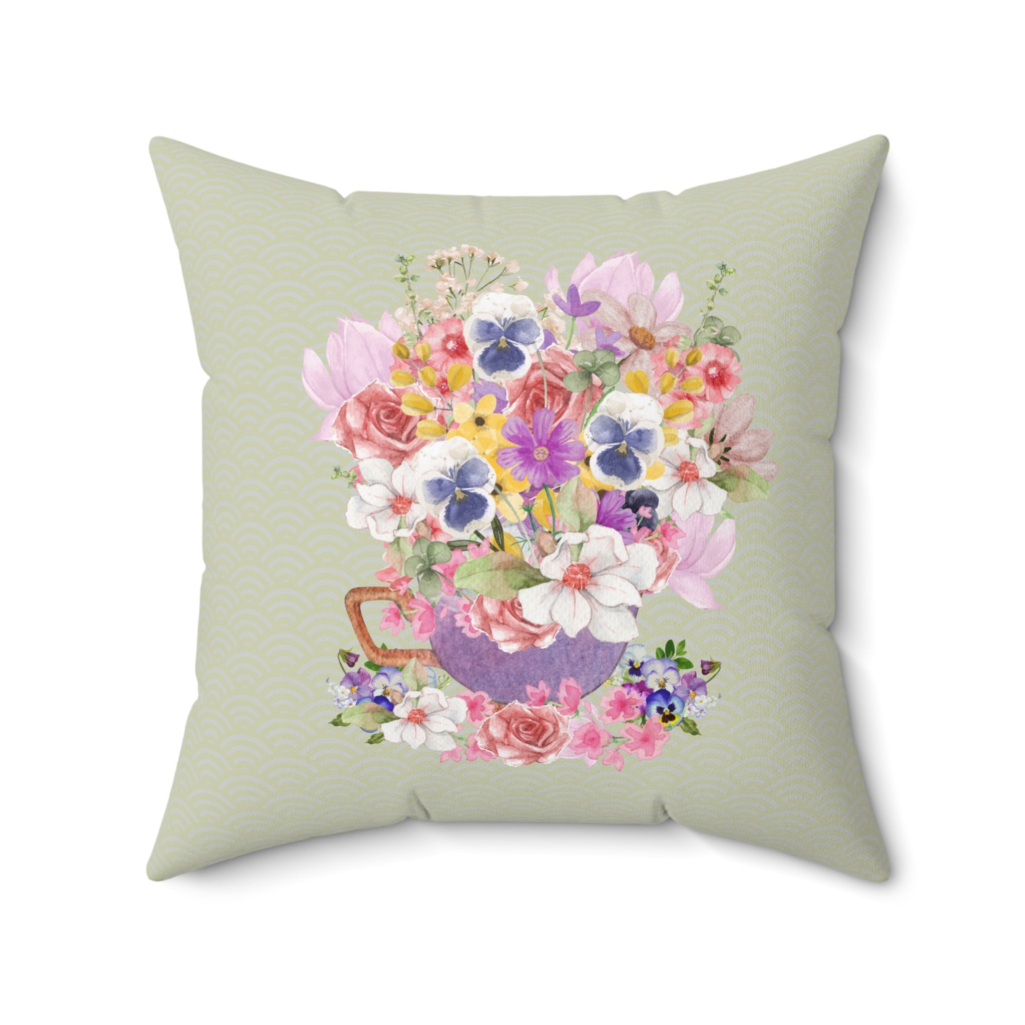 Pillow with Pansies in a Cup - Opal and June