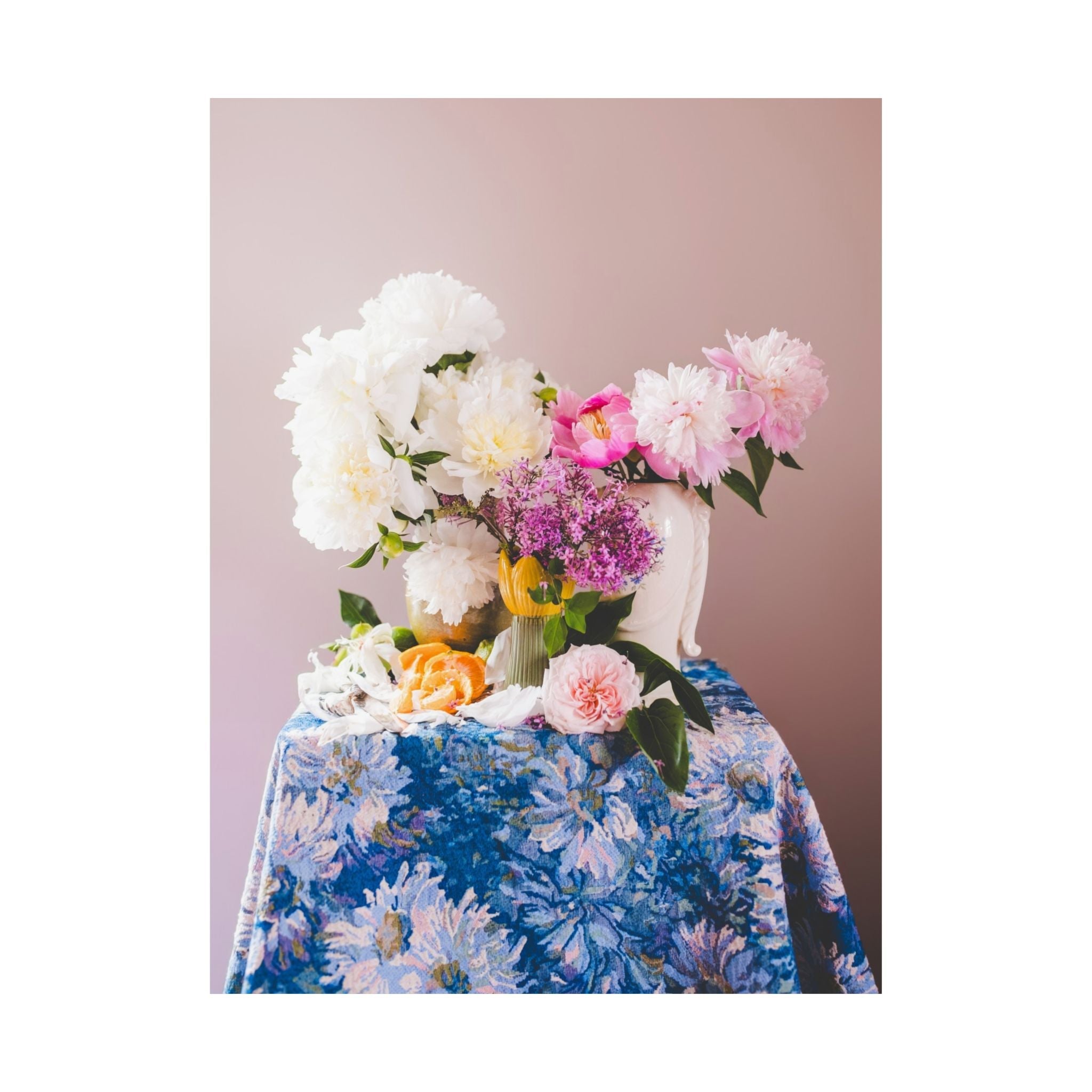 Pink and White Peony Flowers Print with Oranges - Opal and June