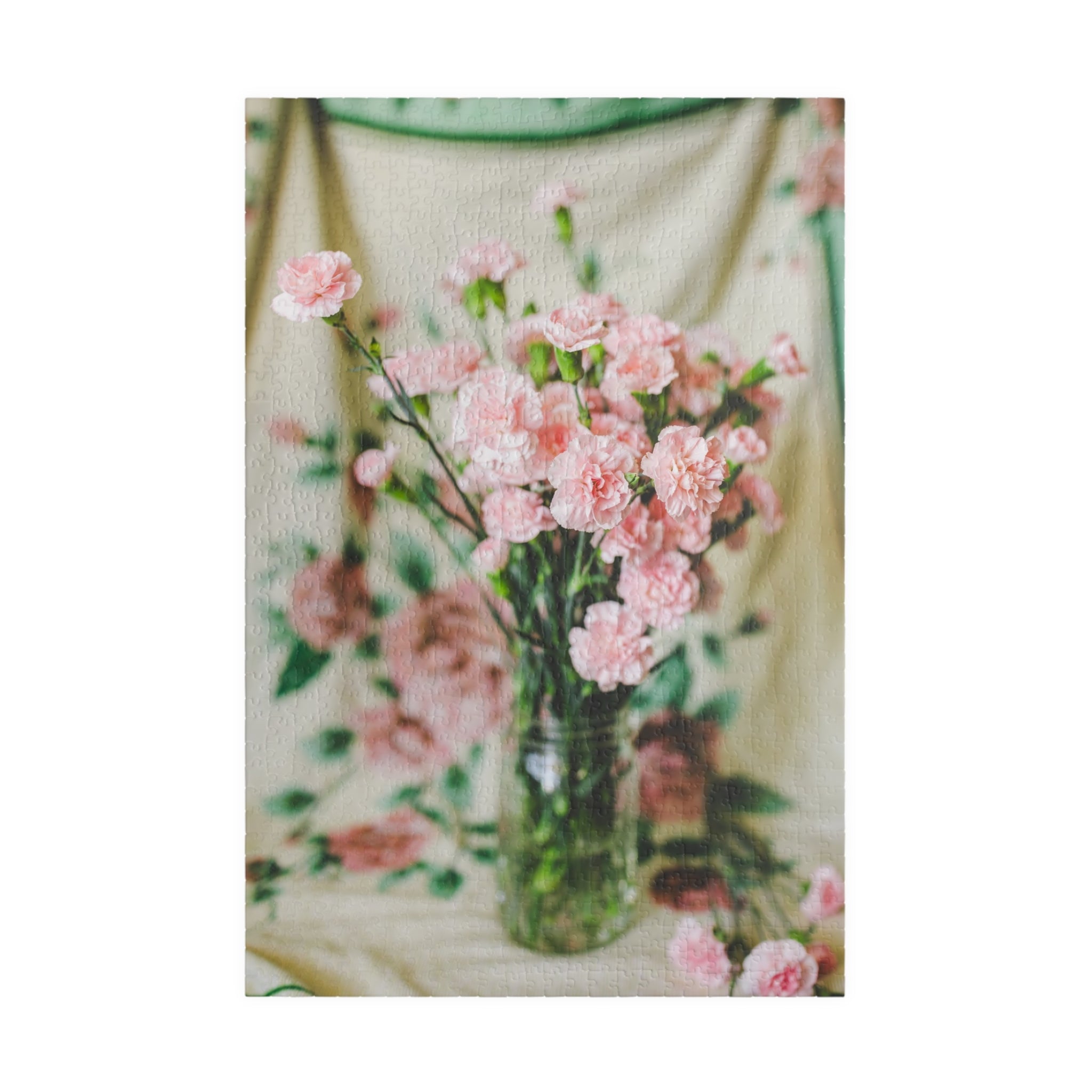 Pink Carnation Flower Puzzle: Original Photograph of Small Pink Flowers on Vintage Aesthetic Blanket, Floral Cottagecore Gift for Daughter - Opal and June