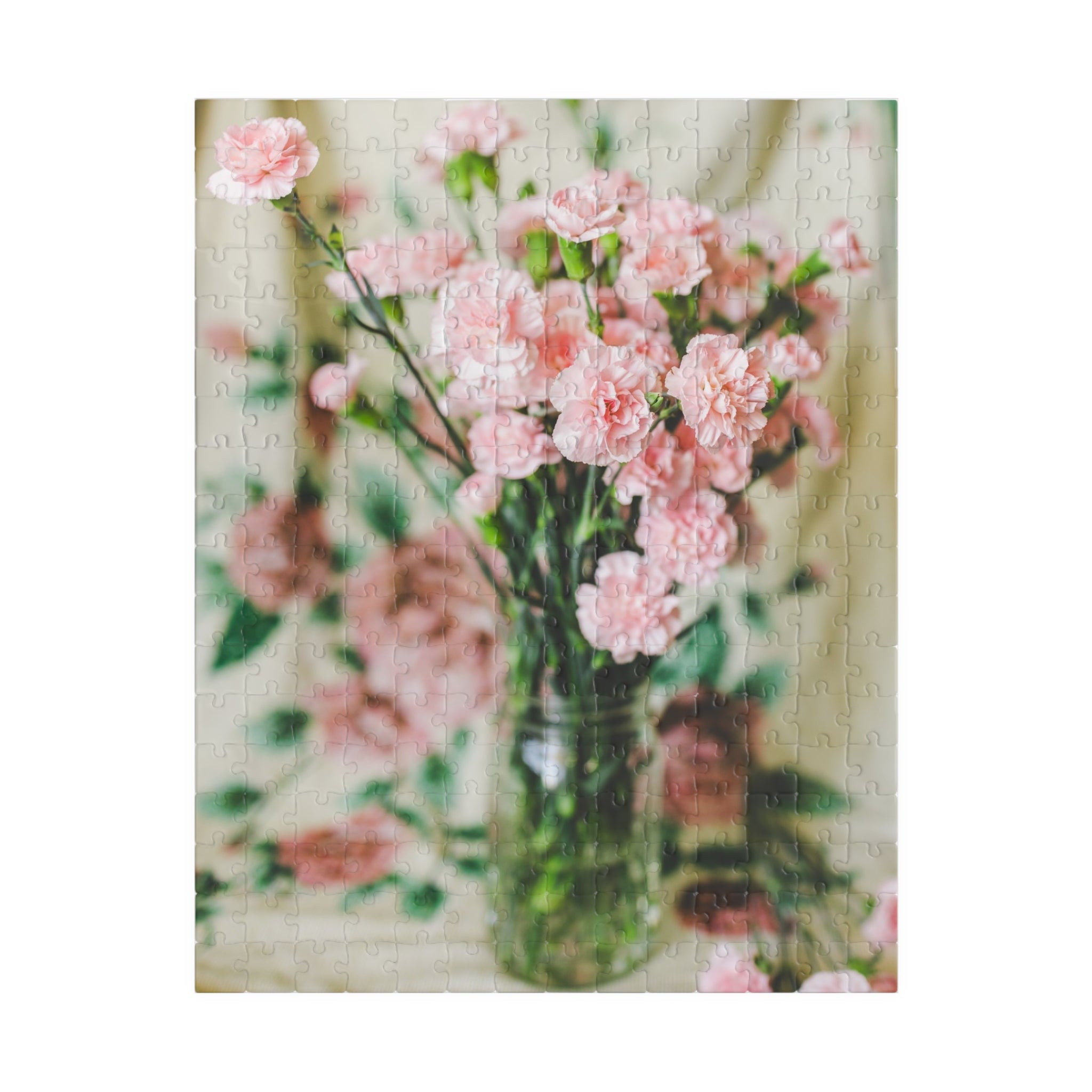 Pink Carnation Flower Puzzle: Original Photograph of Small Pink Flowers on Vintage Aesthetic Blanket, Floral Cottagecore Gift for Daughter - Opal and June