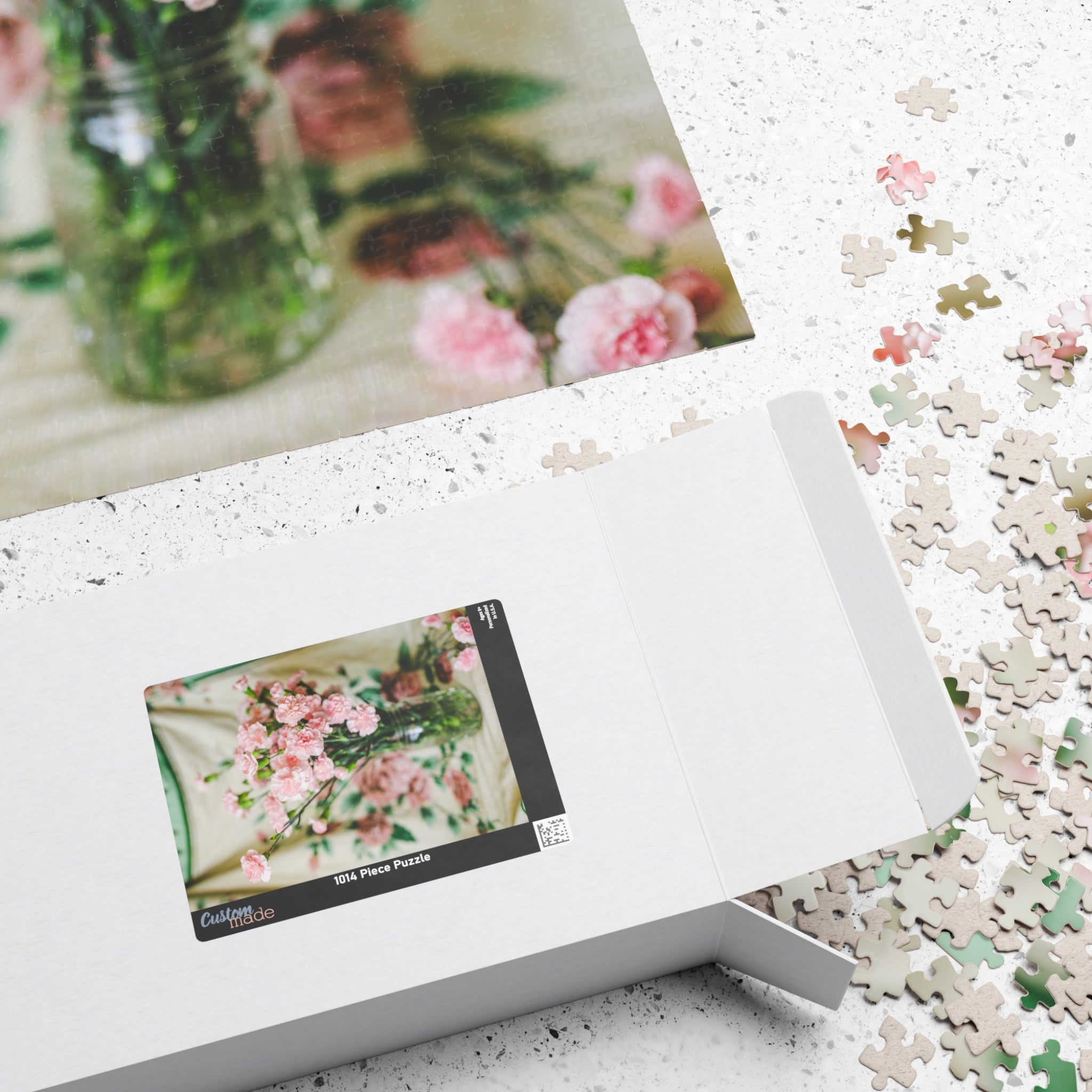 Pink Carnation Flower Puzzle: Original Photograph of Small Pink Flowers on Vintage Aesthetic Blanket, Floral Cottagecore Gift for Daughter - Opal and June