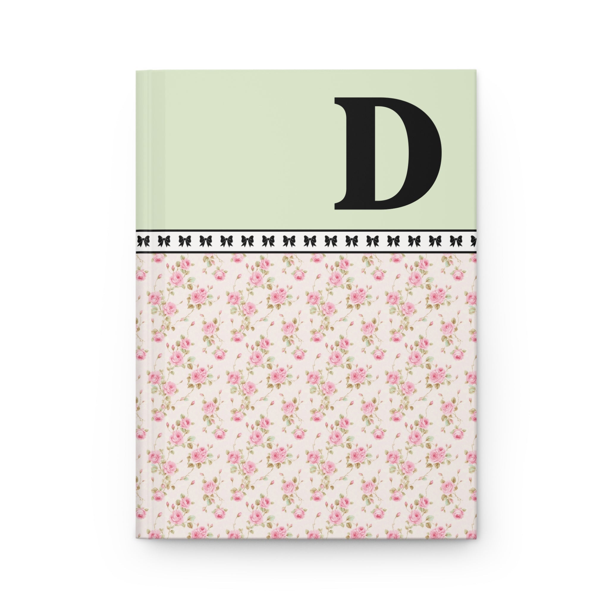 Pink Floral Notebook with Initial and Bows: D - Opal and June