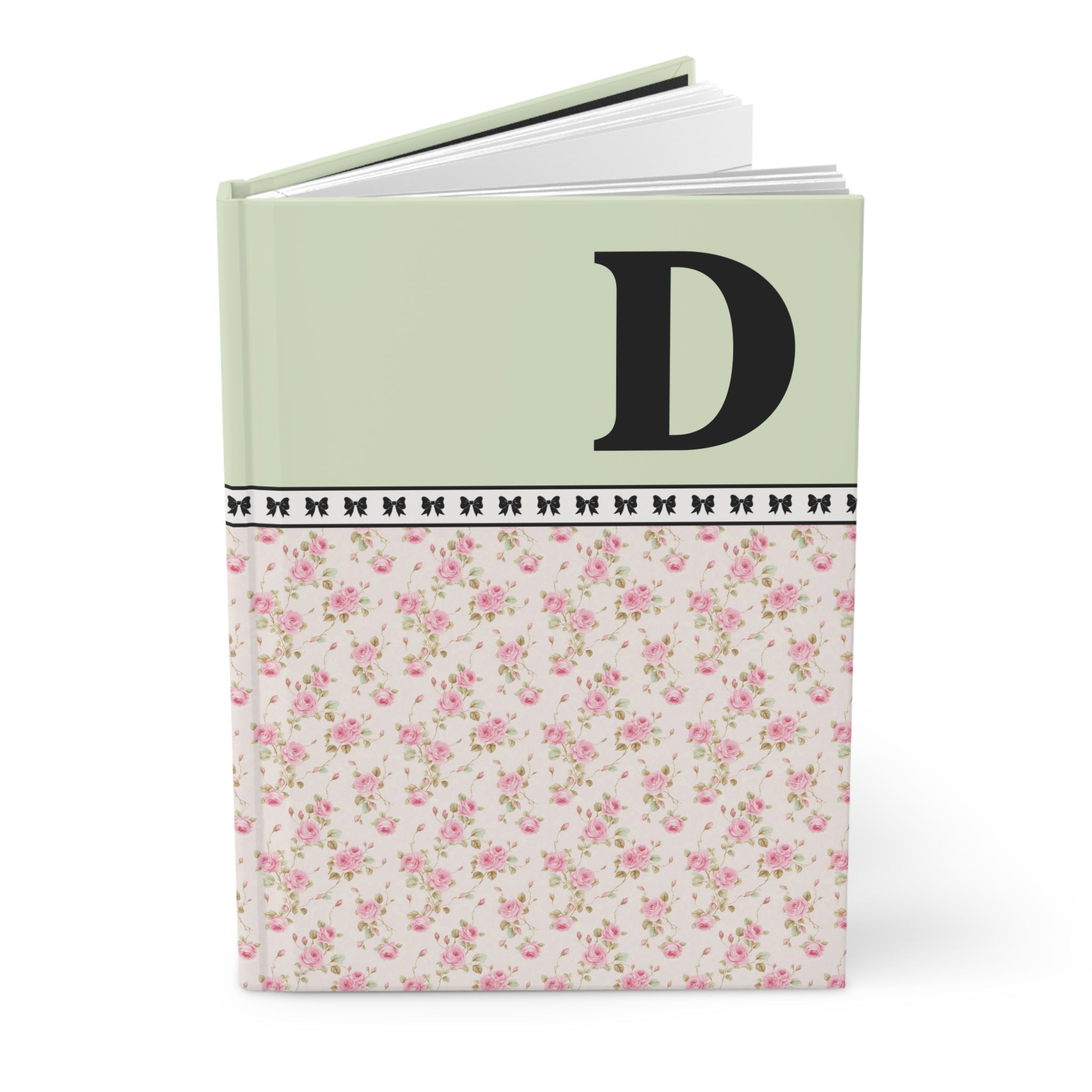 Pink Floral Notebook with Initial and Bows: D - Opal and June