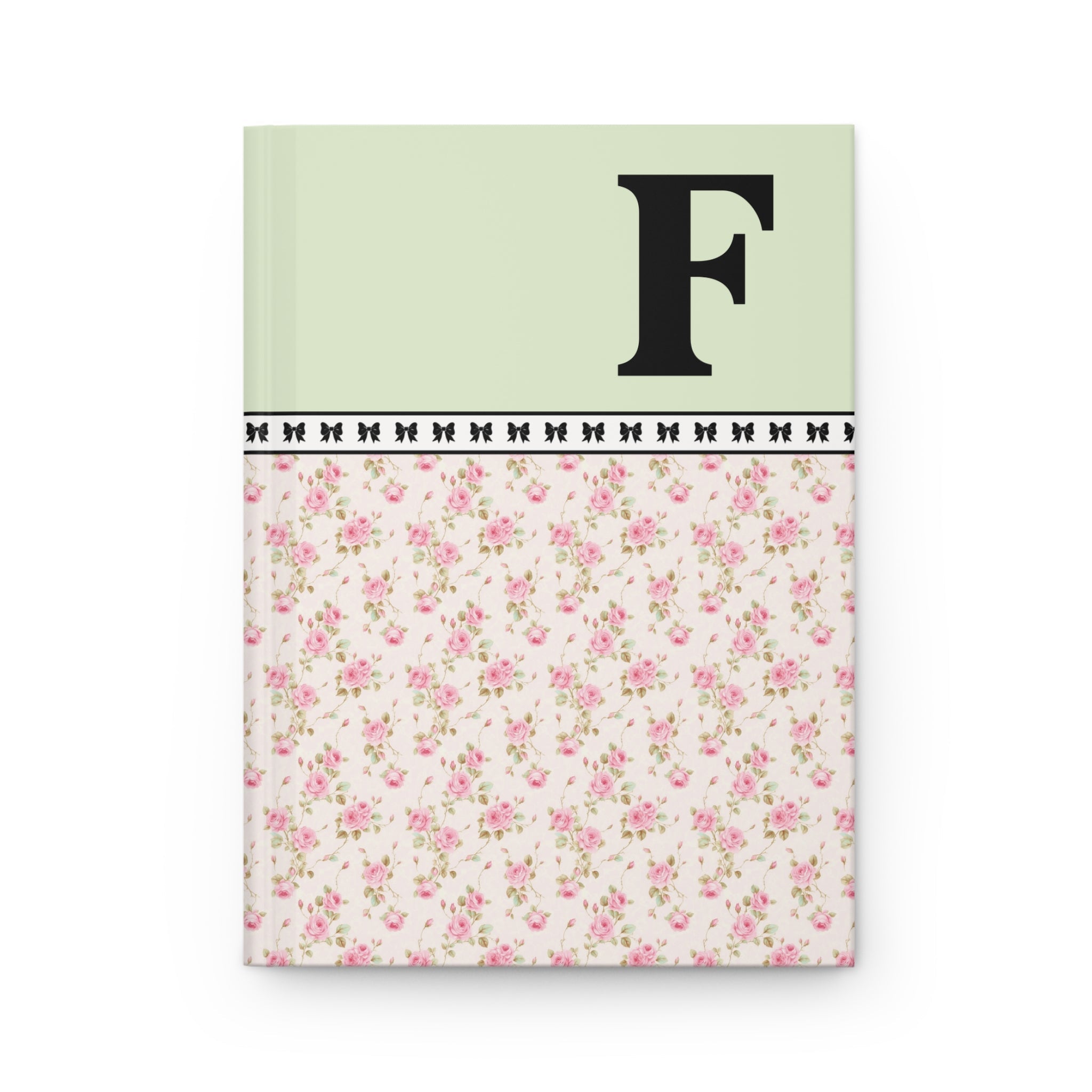 Pink Floral Notebook with Initial and Bows: F - Opal and June
