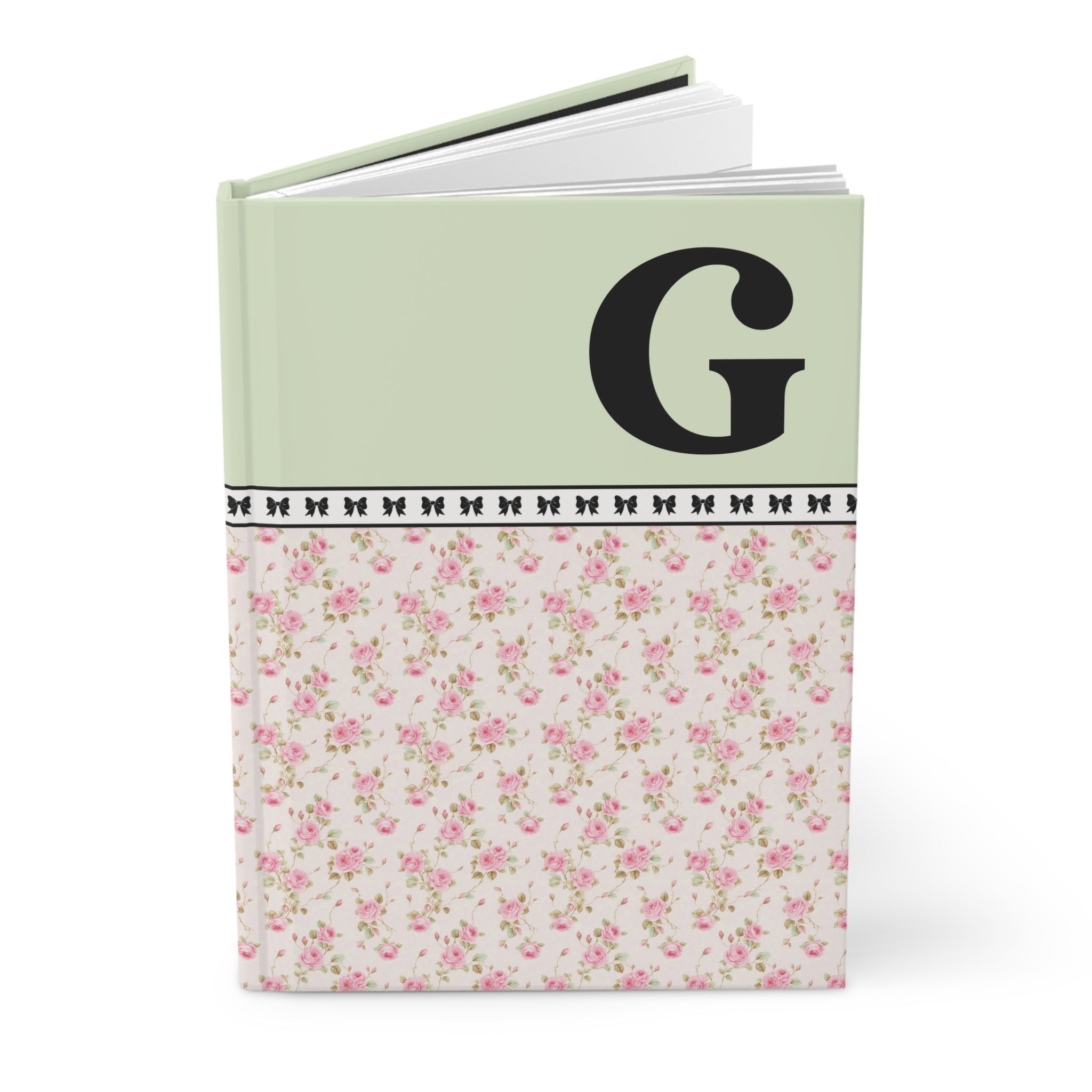 Pink Floral Notebook with Initial and Bows: G - Opal and June