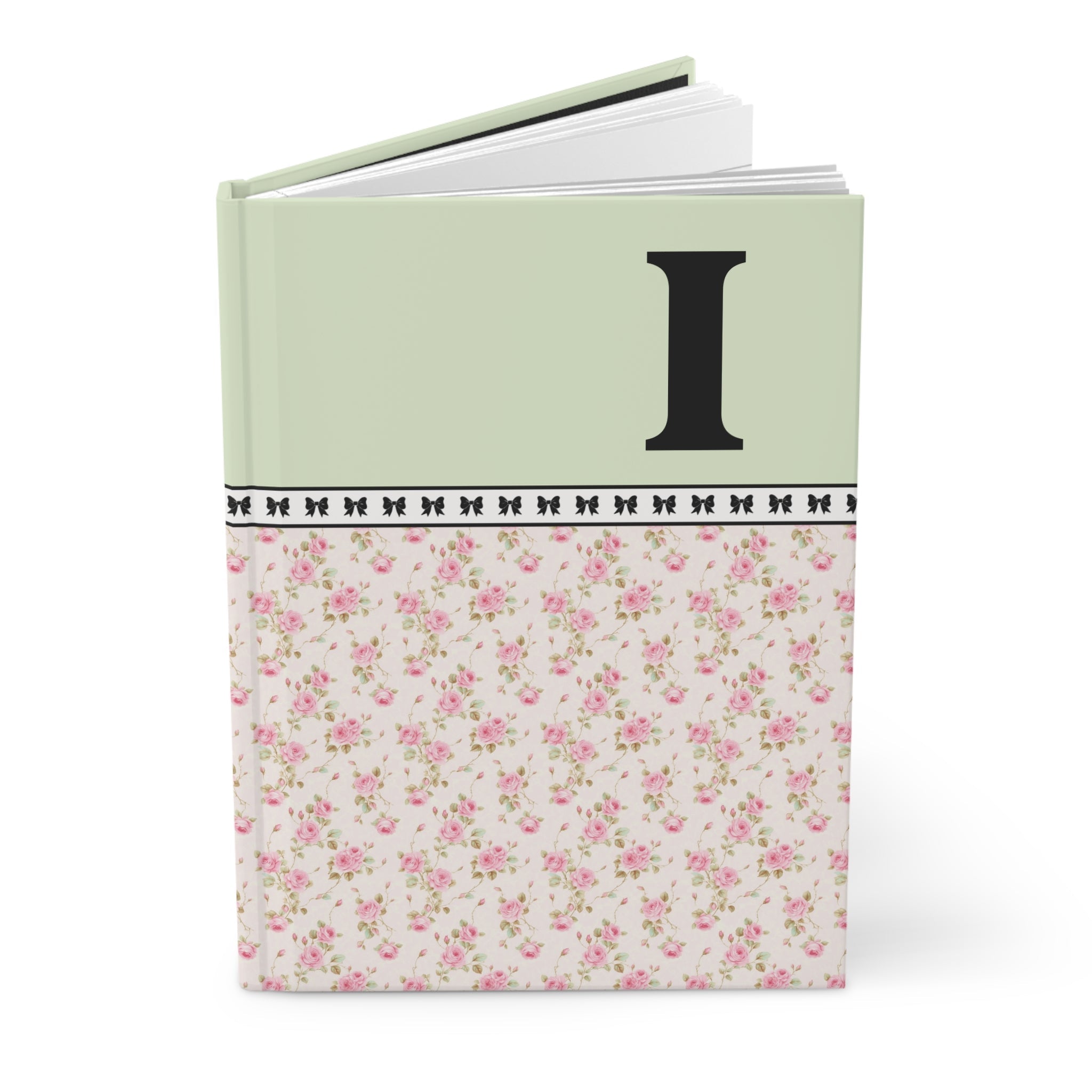 Pink Floral Notebook with Initial and Bows: I - Opal and June
