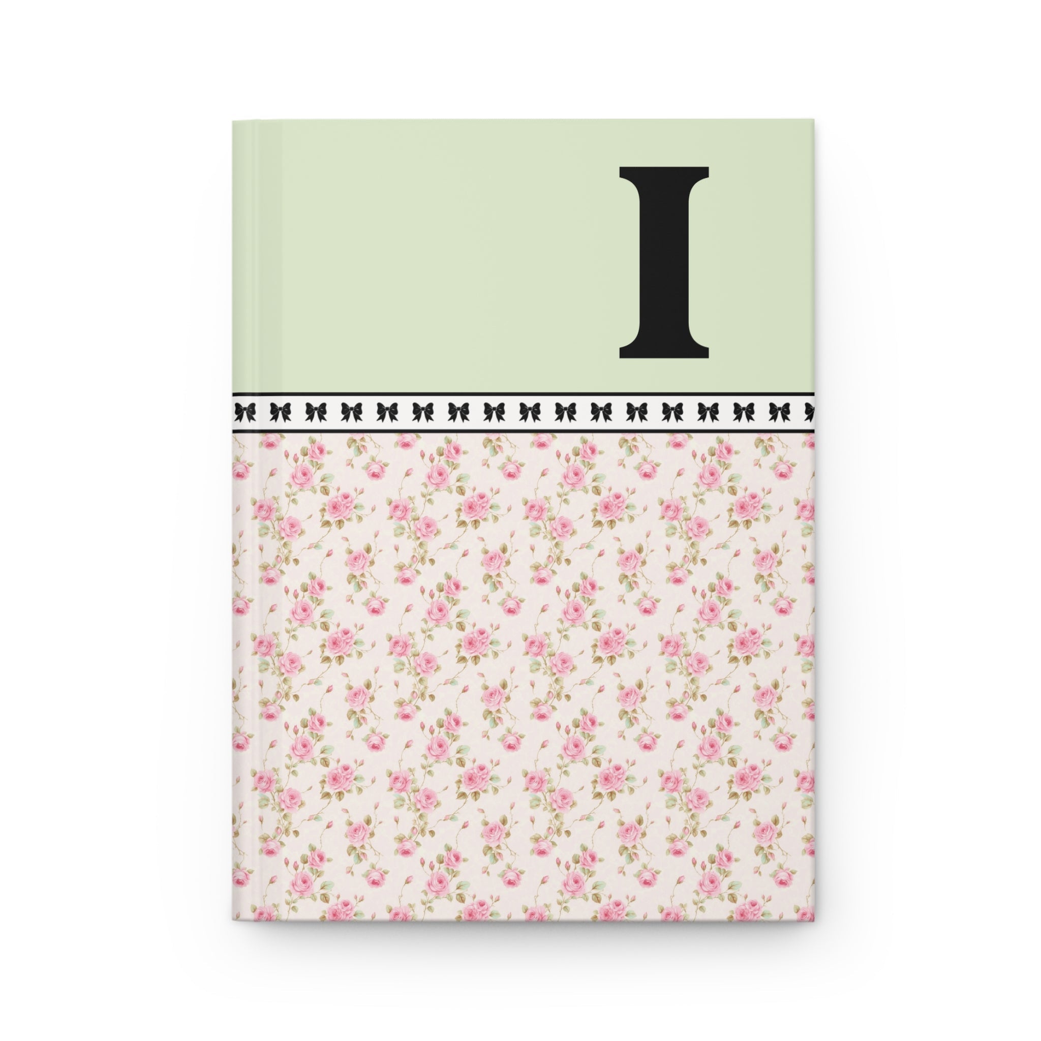 Pink Floral Notebook with Initial and Bows: I - Opal and June