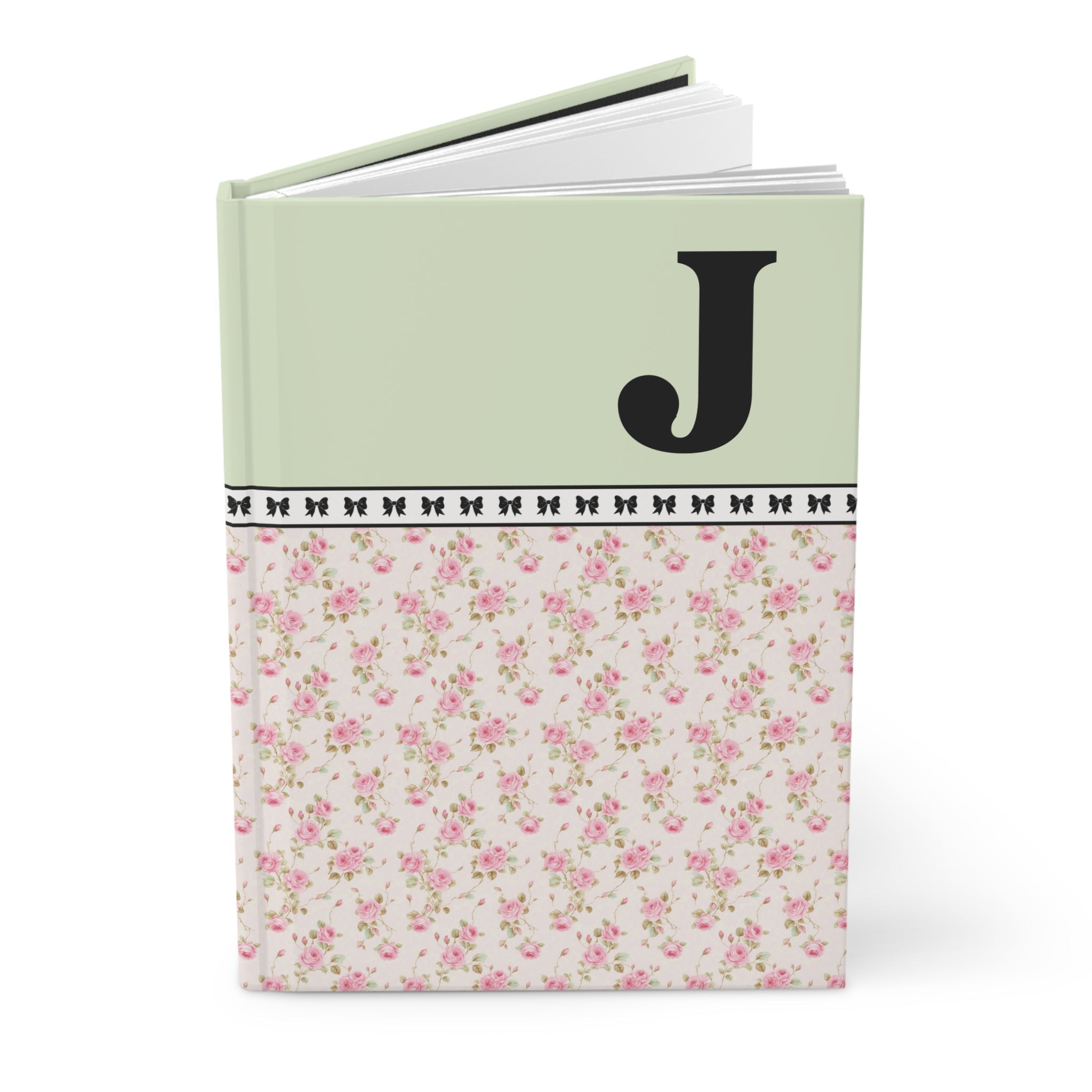 Pink Floral Notebook with Initial and Bows: J - Opal and June