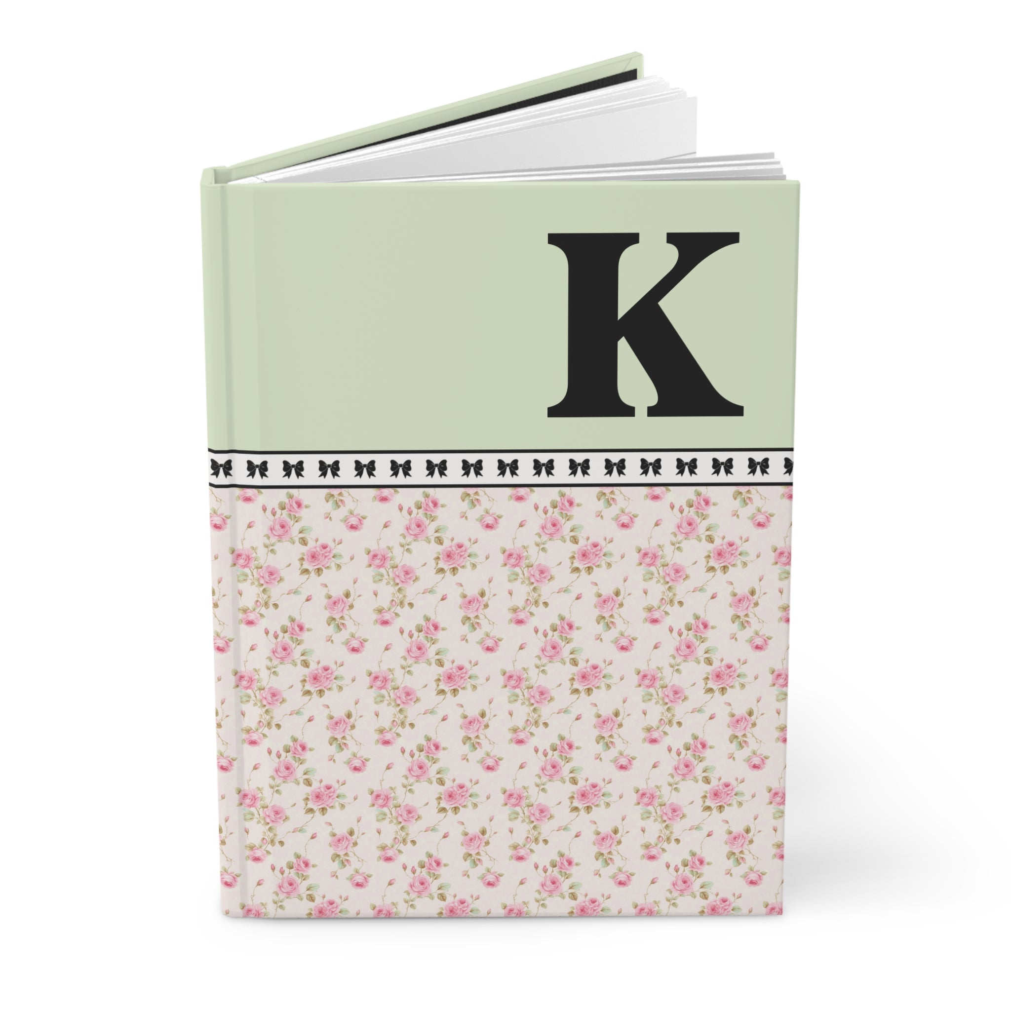 Pink Floral Notebook with Initial and Bows: K - Opal and June