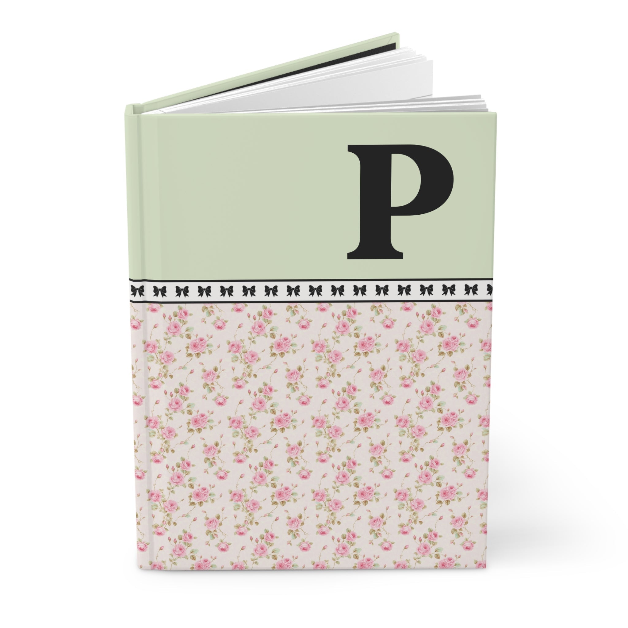 Pink Floral Notebook with Initial and Bows: P - Opal and June