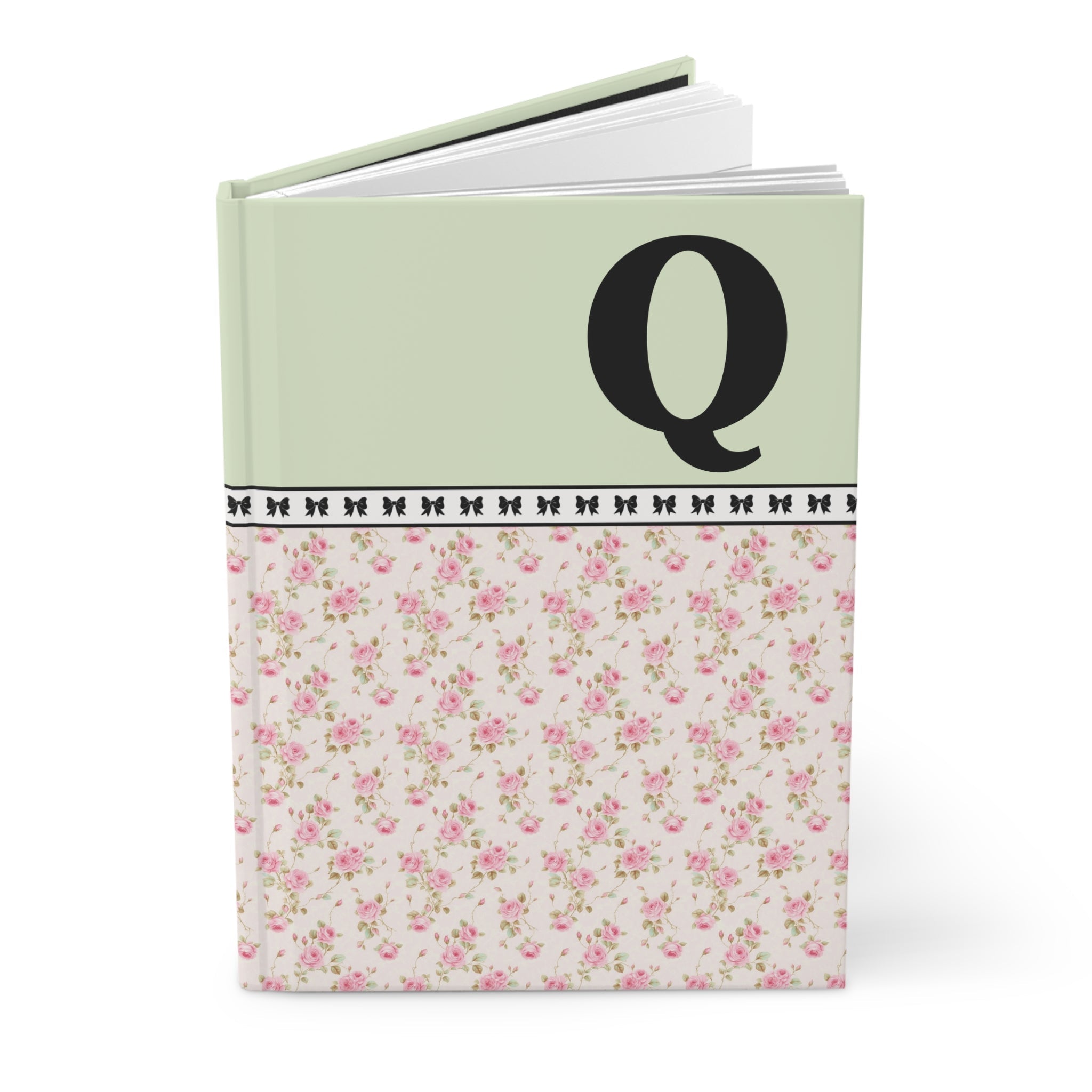 Pink Floral Notebook with Initial and Bows: Q - Opal and June