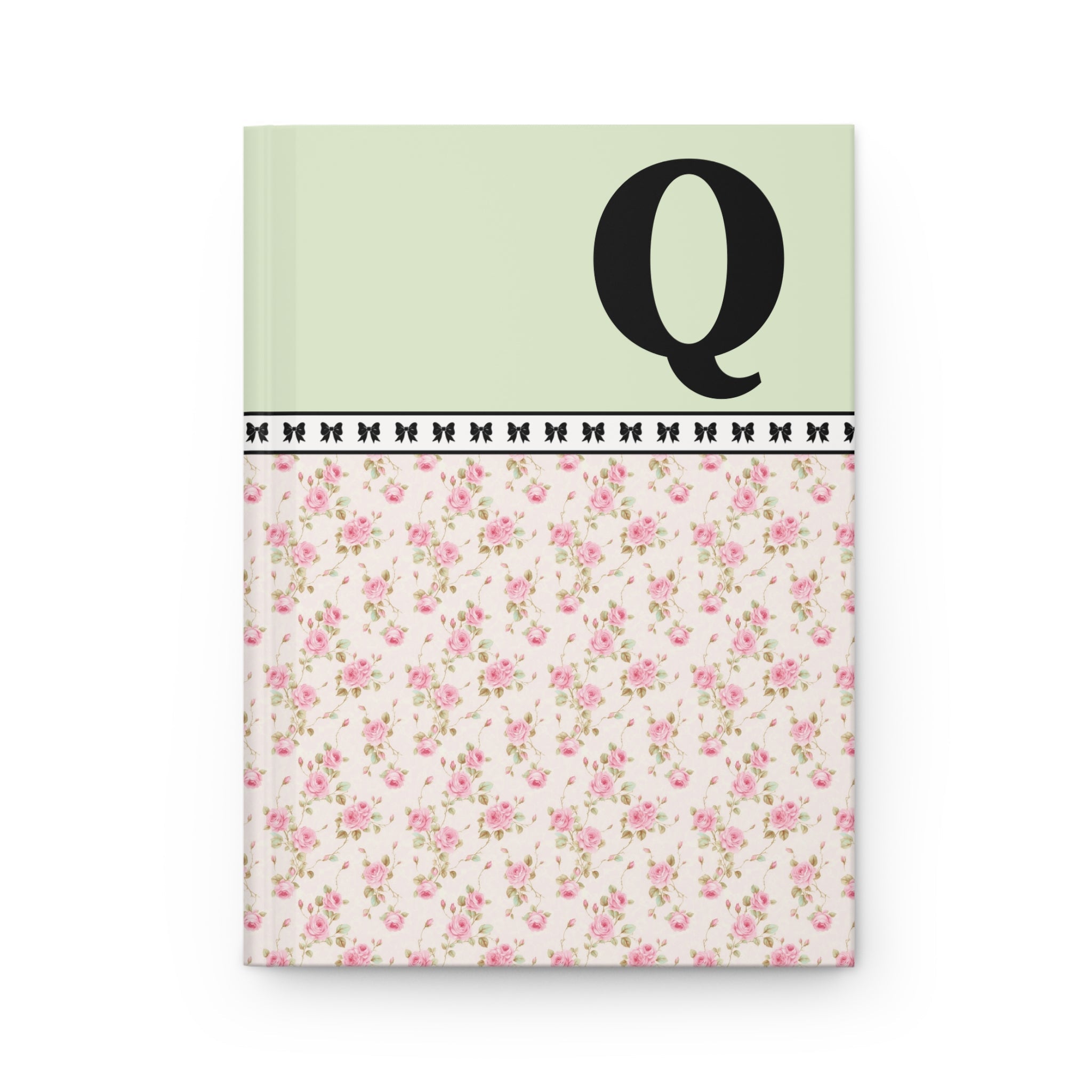 Pink Floral Notebook with Initial and Bows: Q - Opal and June