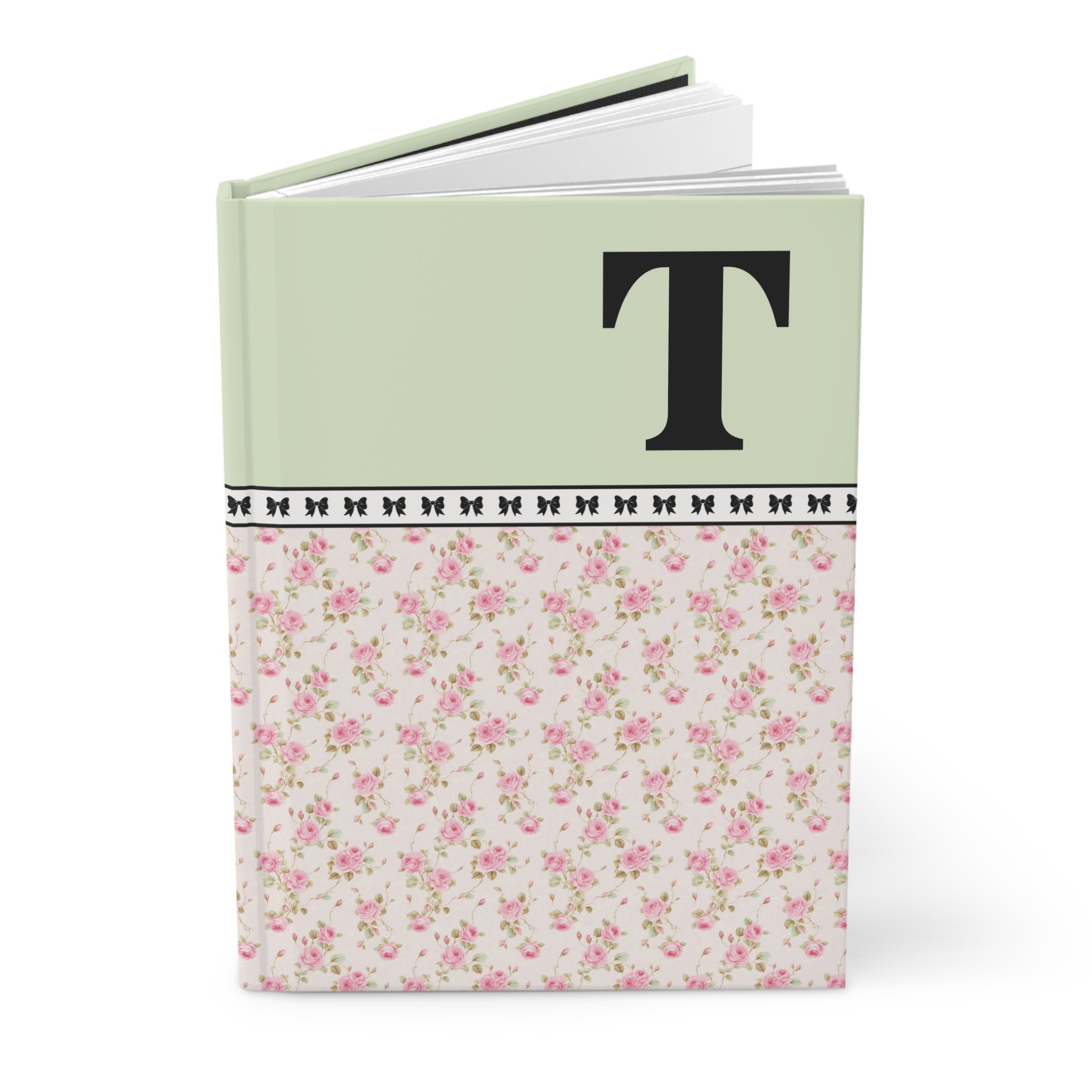 Pink Floral Notebook with Initial and Bows: T - Opal and June