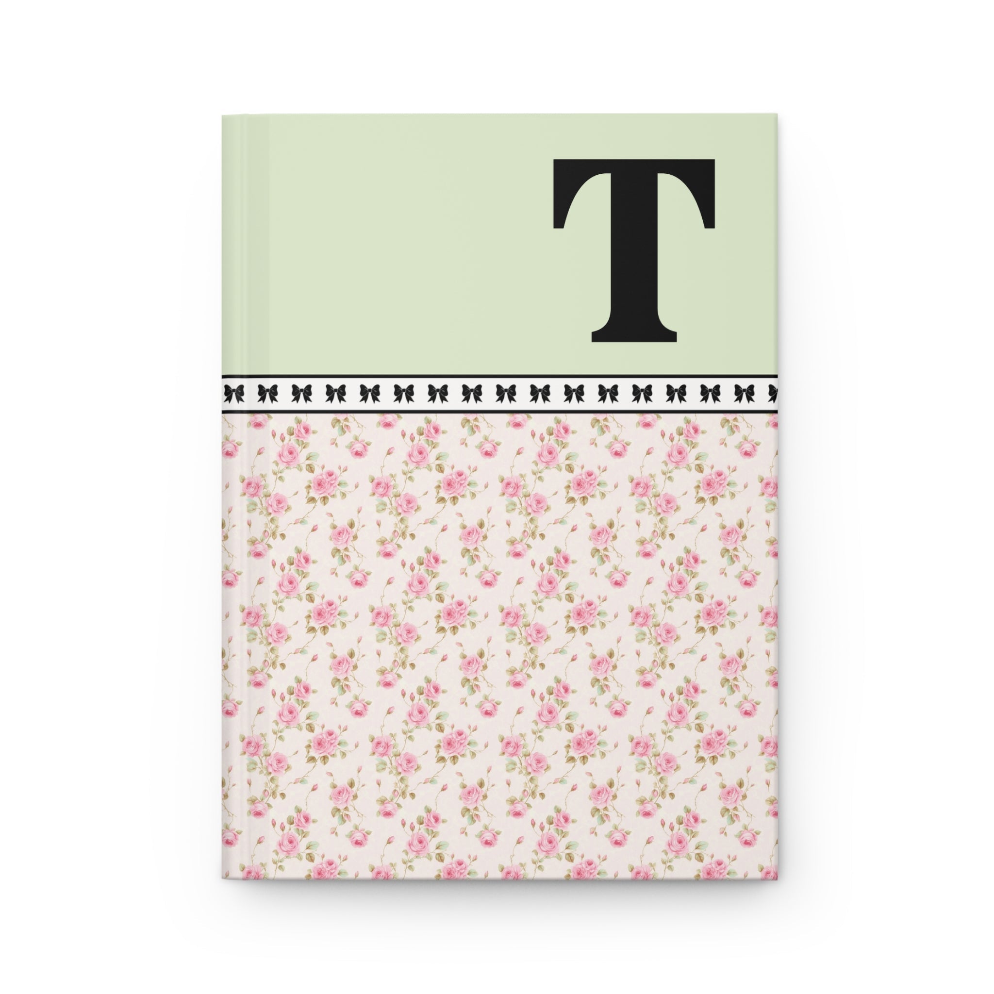 Pink Floral Notebook with Initial and Bows: T - Opal and June