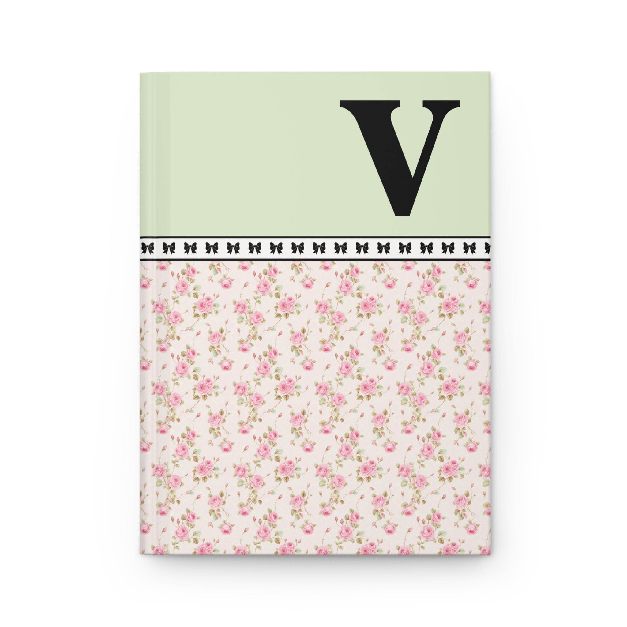 Pink Floral Notebook with Initial and Bows: V - Opal and June