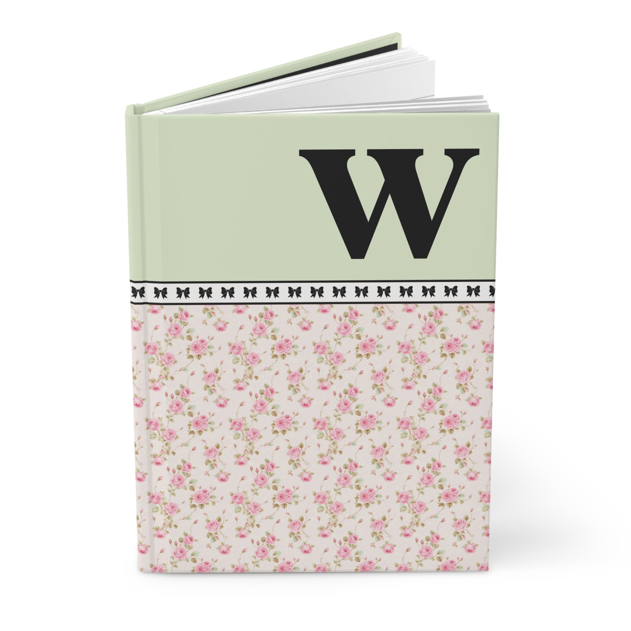 Pink Floral Notebook with Initial and Bows: W - Opal and June