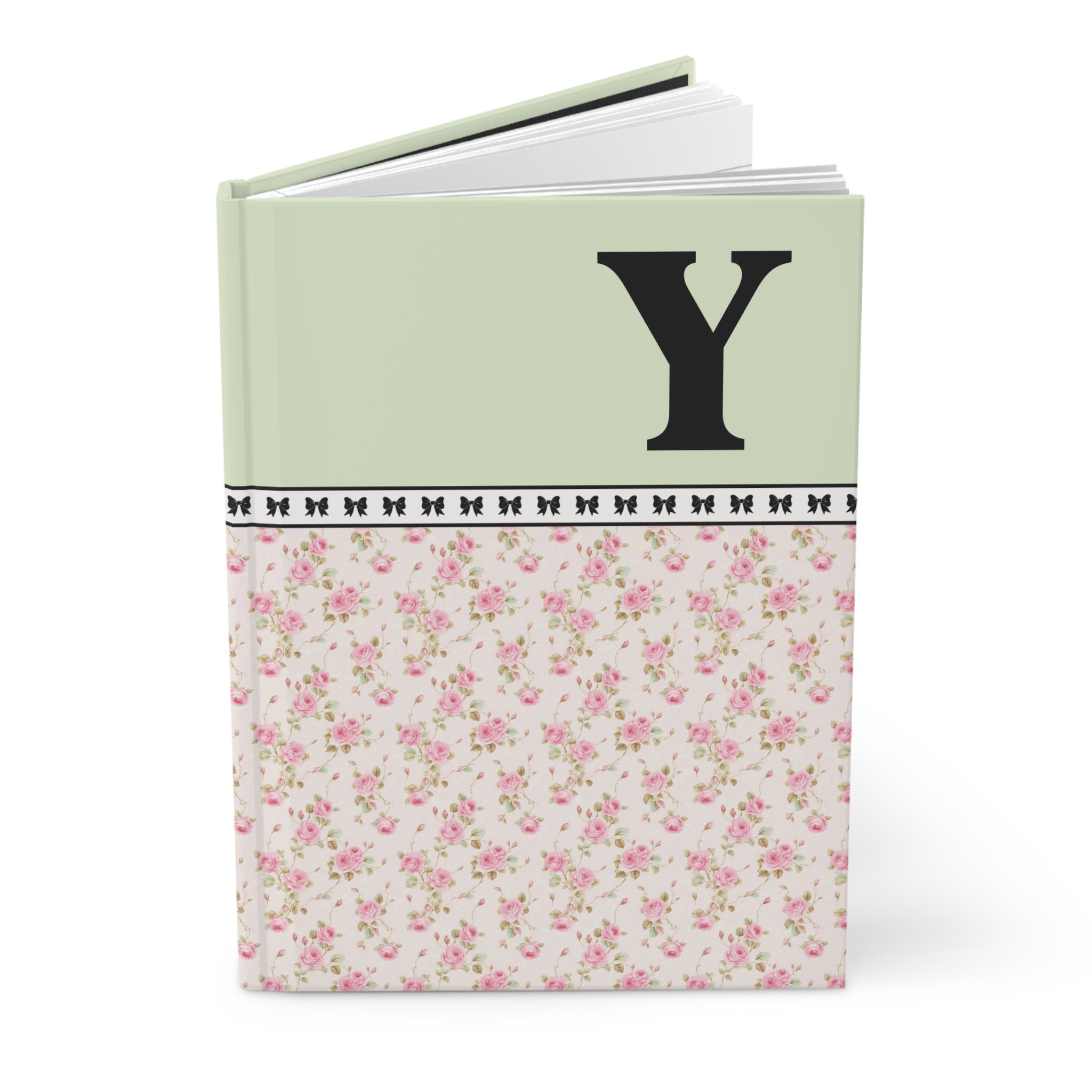 Pink Floral Notebook with Initial and Bows: Y - Opal and June