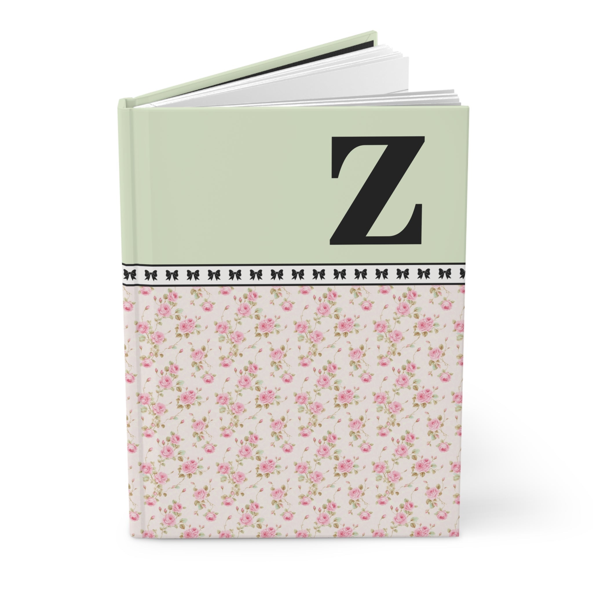 Pink Floral Notebook with Initial and Bows: Z - Opal and June