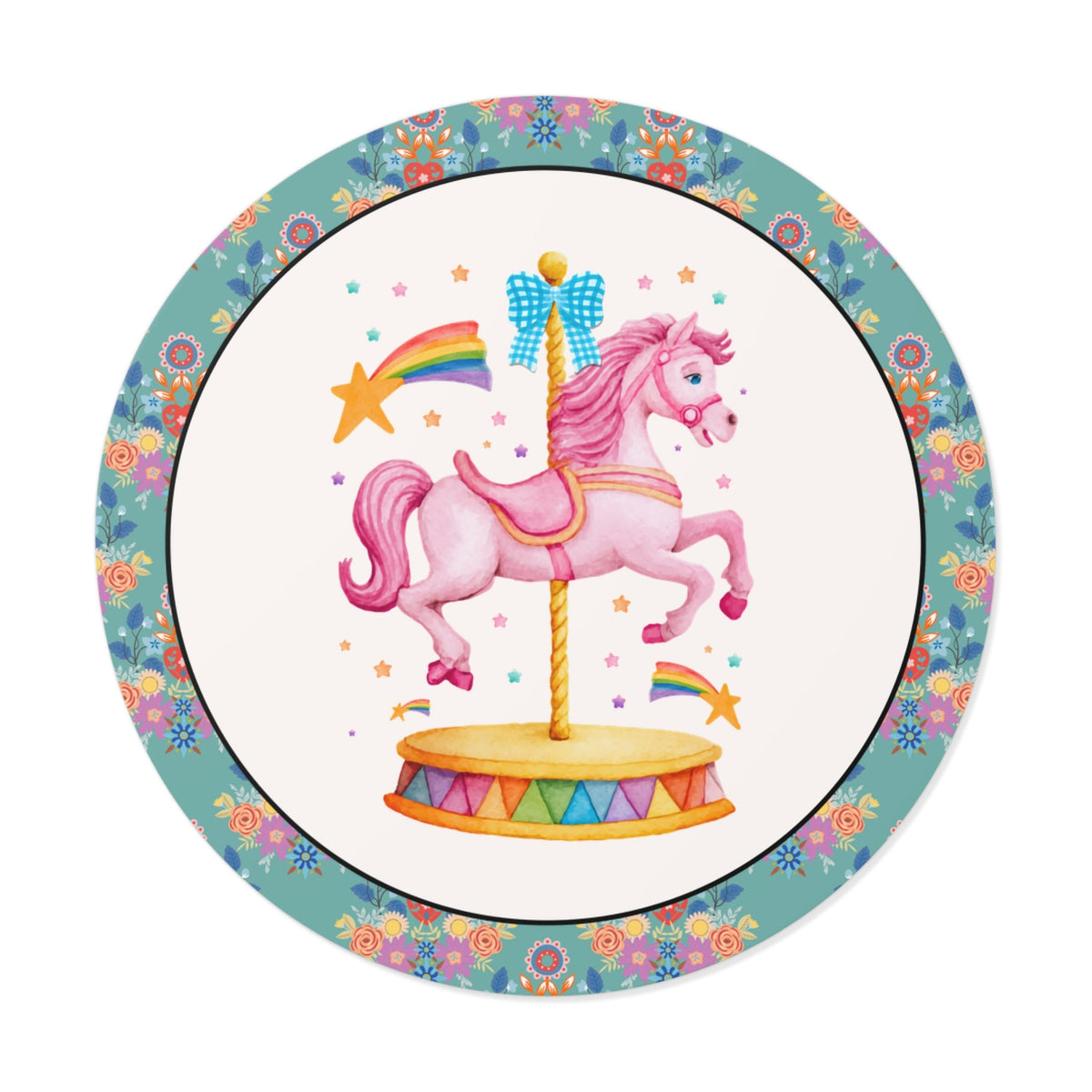 Pink Horse Carousel Animal Lover Sticker with Rainbows and Shooting Stars, Funny Colorful Maximalist Horse Lover Sticker - Opal and June