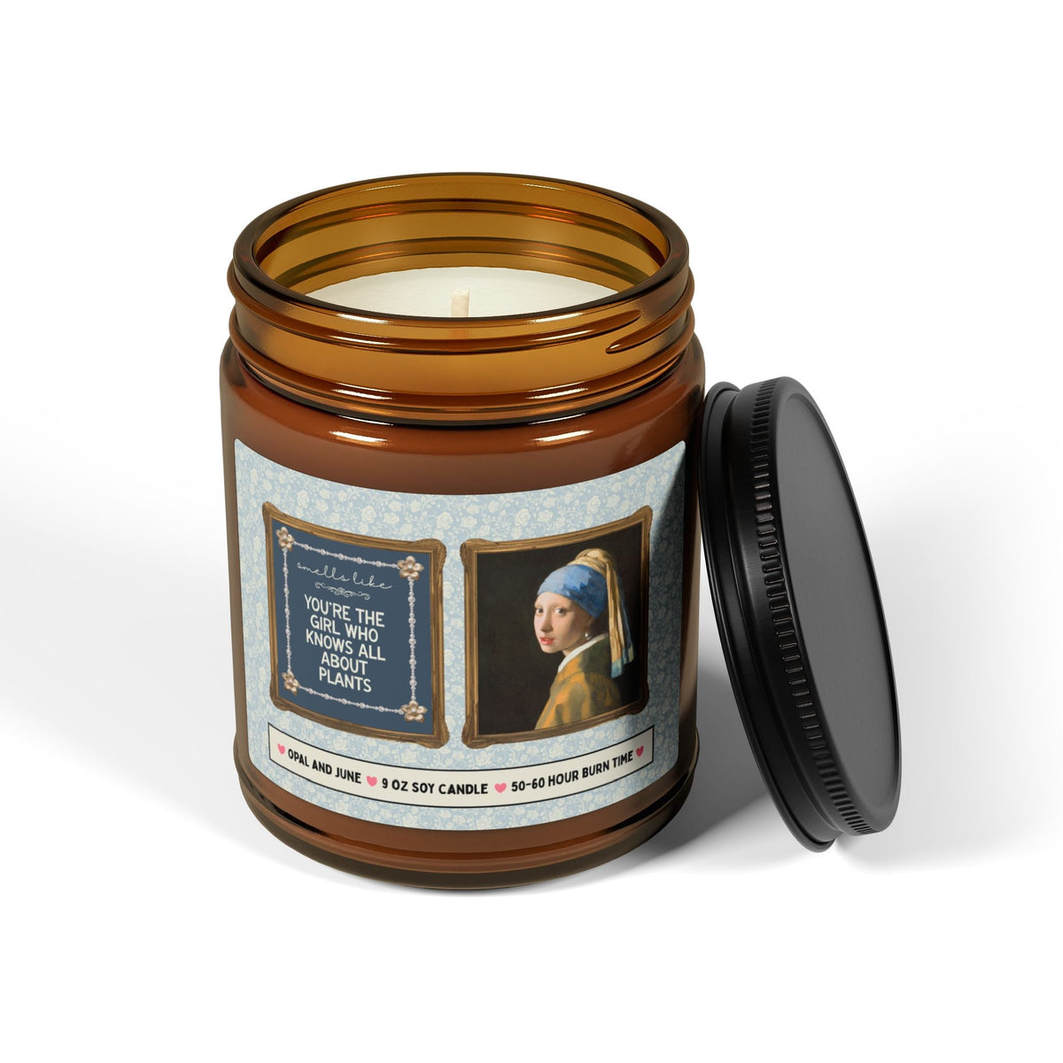 Plant Lover or Houseplant Lover Gift: You're the Girl Who Knows All About Plants, 9 Oz Candle, Art History Buff Gift, Pearl Earring Vermeer - Opal and June