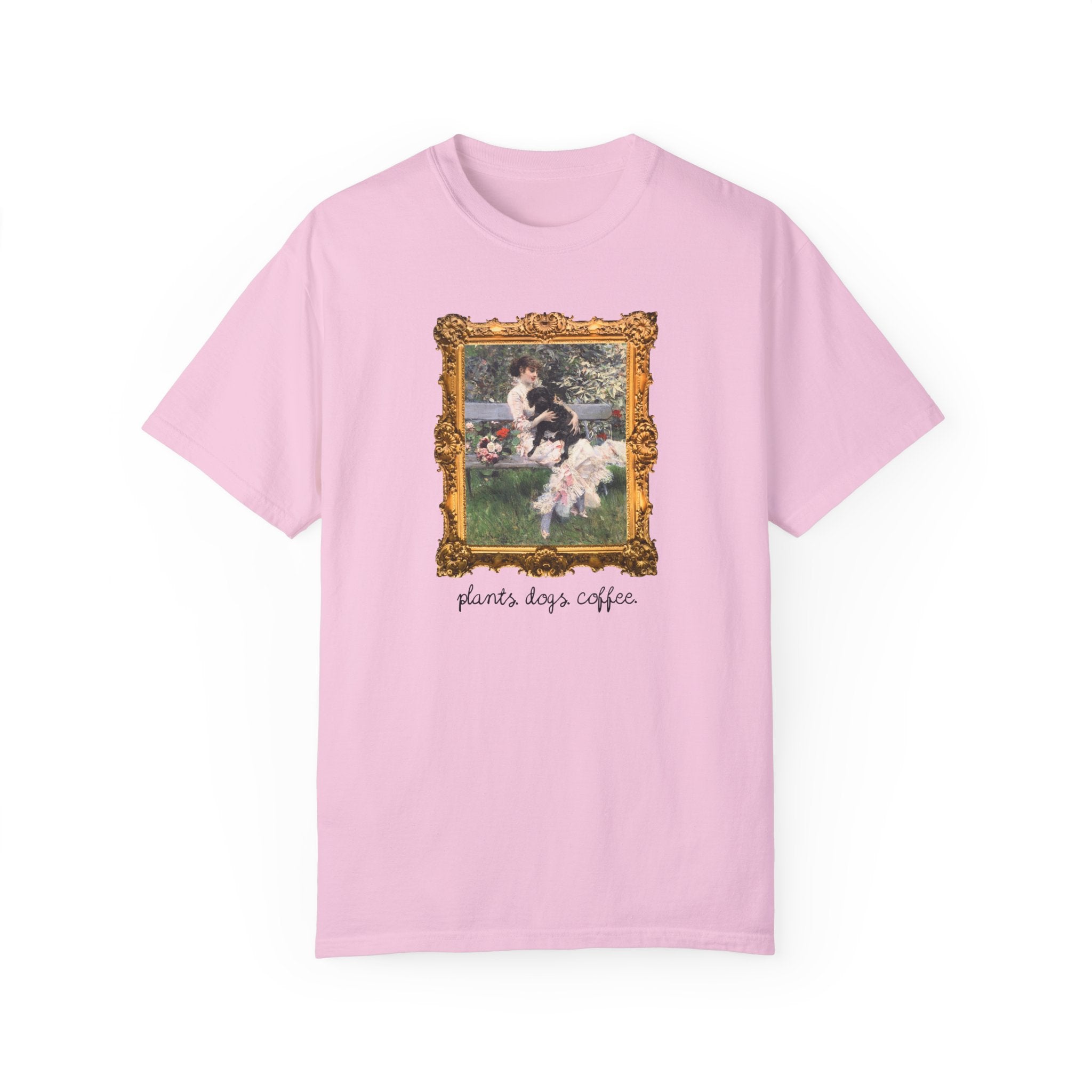 Plant Lover Tee Shirt for Art Historian Who Loves Gardening and Coffee, Cute Mother's Day Gift for Dog Lover, Gardening Gift for Grandma - Opal and June
