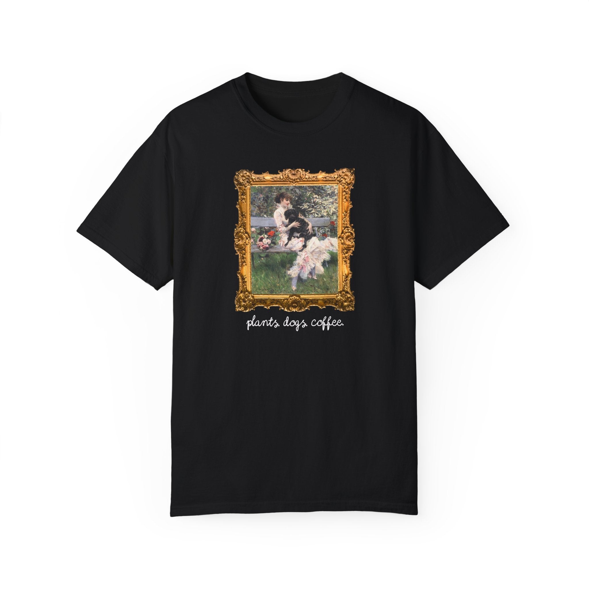 Plant Lover Tee Shirt for Art Historian Who Loves Gardening and Coffee, Cute Mother's Day Gift for Dog Lover, Gardening Gift for Grandma - Opal and June