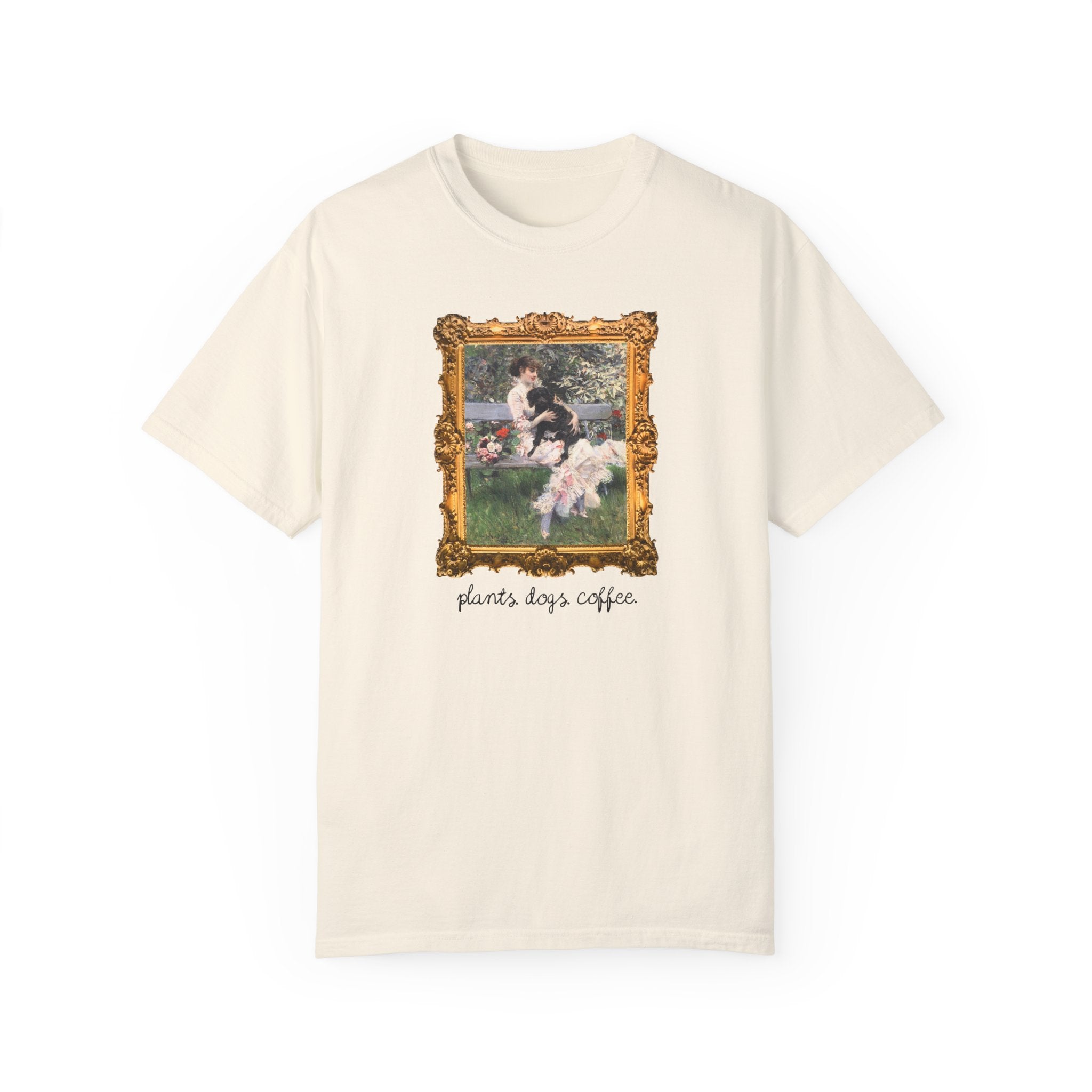 Plant Lover Tee Shirt for Art Historian Who Loves Gardening and Coffee, Cute Mother's Day Gift for Dog Lover, Gardening Gift for Grandma - Opal and June