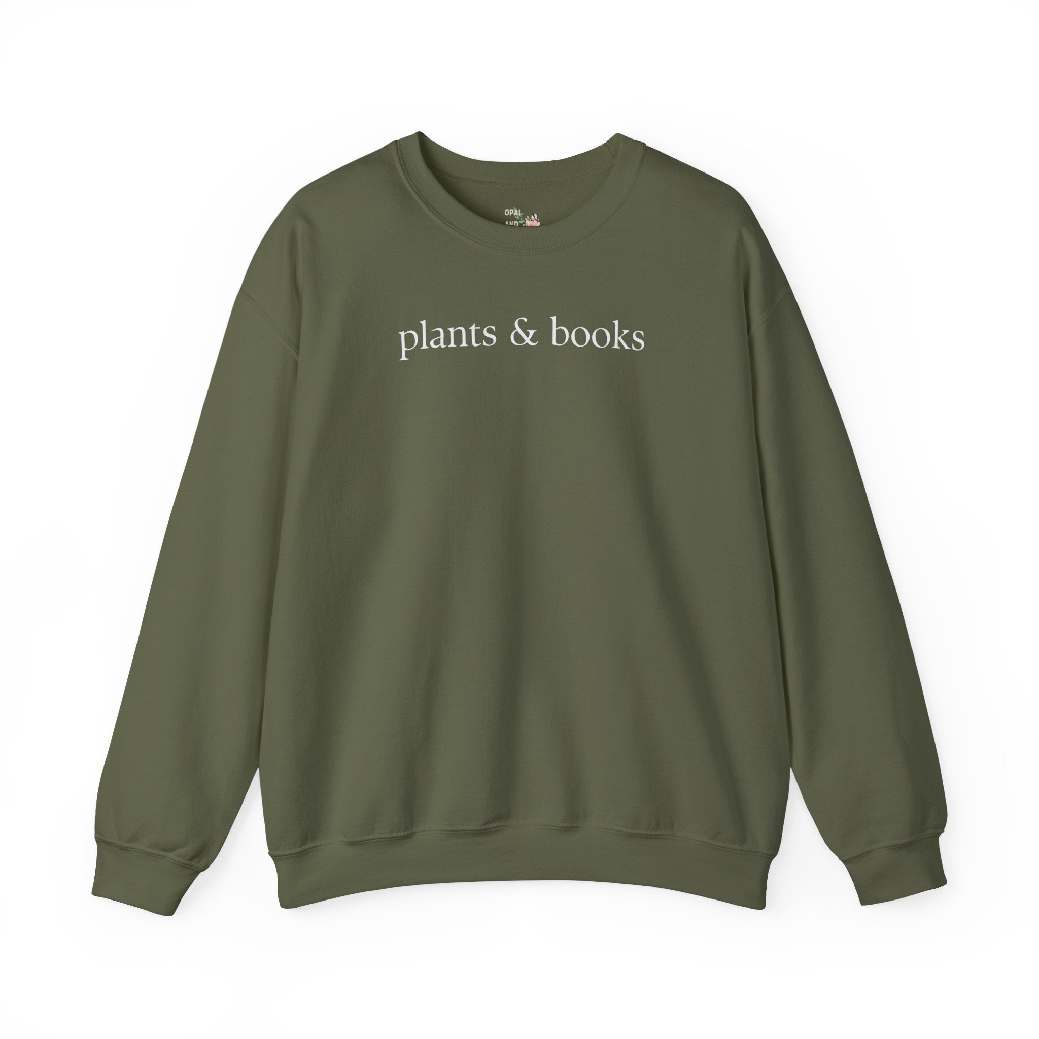 Plants and Books Sweatshirt for Bookworm Who Loves Growing Flowers or Plants, Minimalist Book Lover Shirt, Cozy Bookish Present for Reader - Opal and June