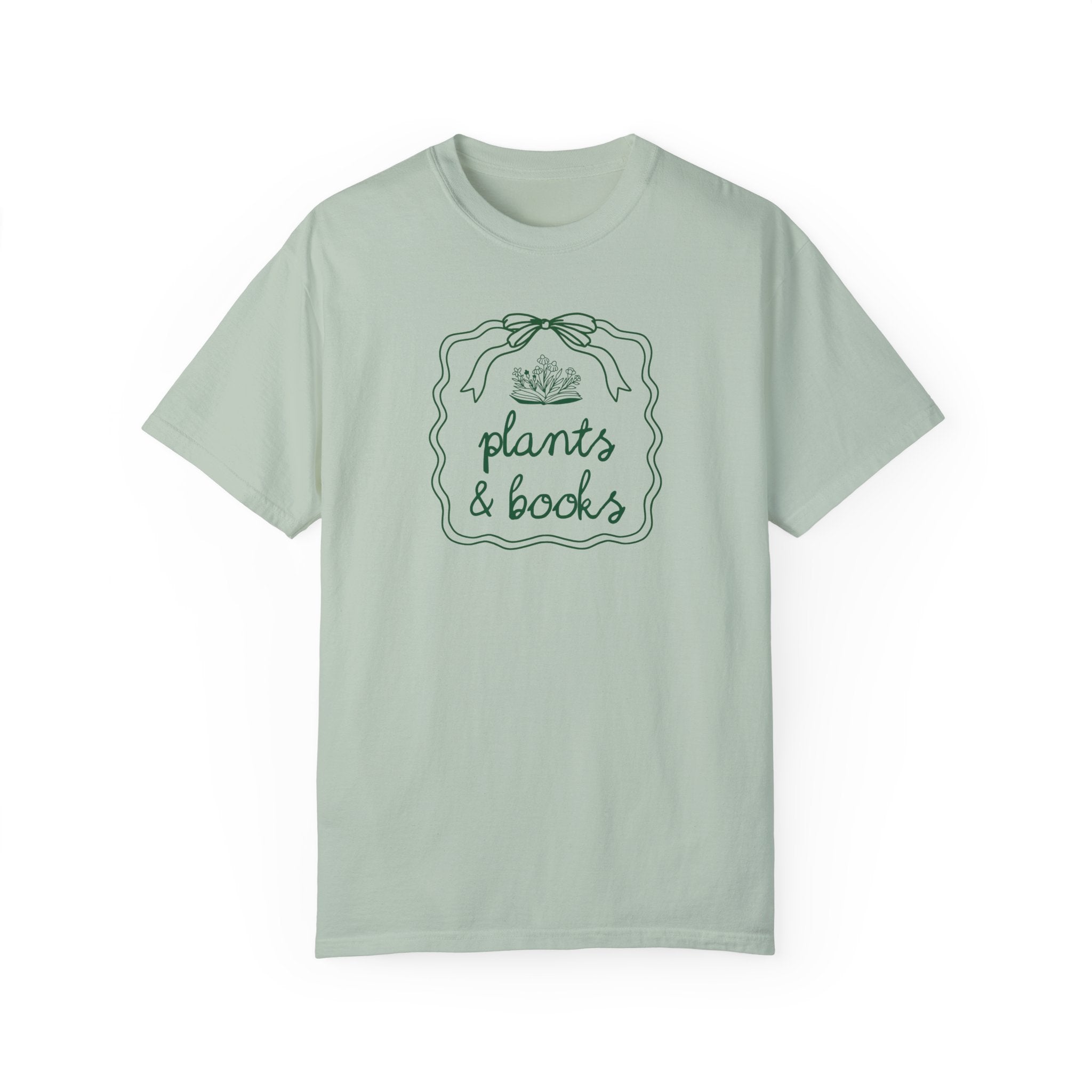 Plants and Books Tee Shirt for Bookworm Who Loves Growing Flowers or Plants, Cute Book Lover Shirt with Doodle, Cozy Bookish Gift for Reader - Opal and June