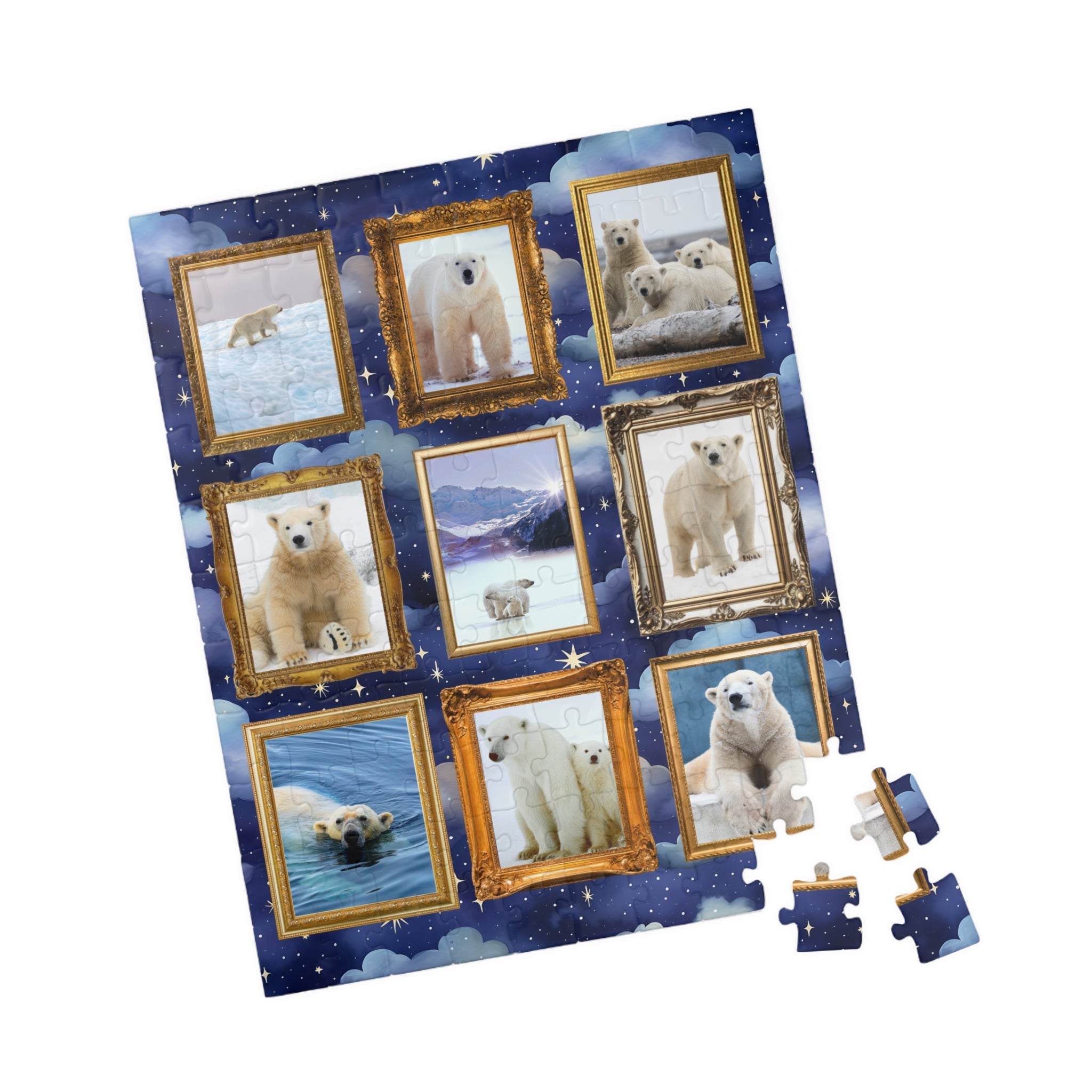 Polar Bear Photographs Framed on a Puzzle: Silly Animal Lover Gift with Bears in Snow, Gift for Friend Who Loves Polar Bears and Snow - Opal and June