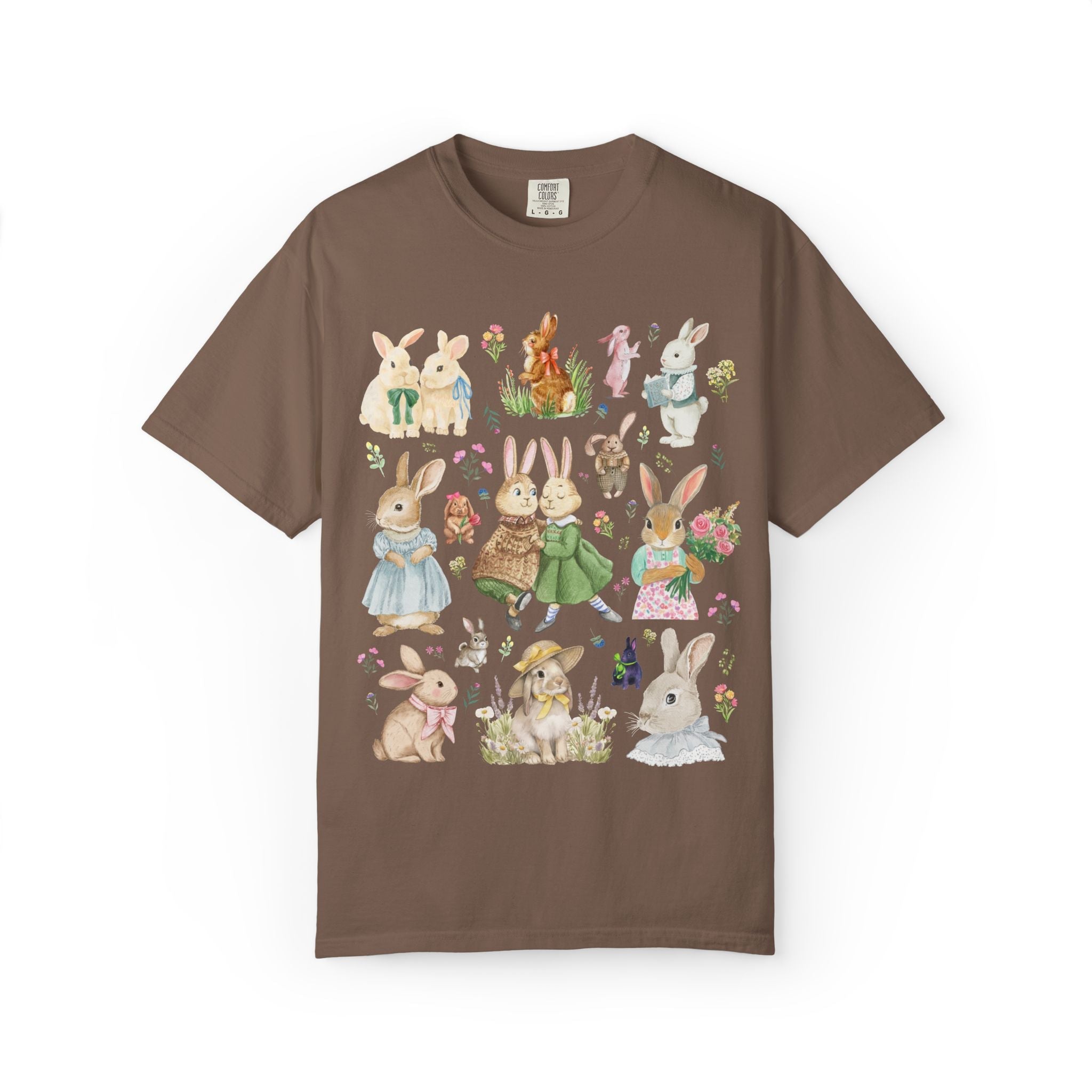 Pretty Cottagecore Bunny Tee Shirt with Flowers: 90s Aesthetic Animal Lover Tee Shirt for Rabbit Pet Owner, Colorful Maximalist Bunny Tee - Opal and June