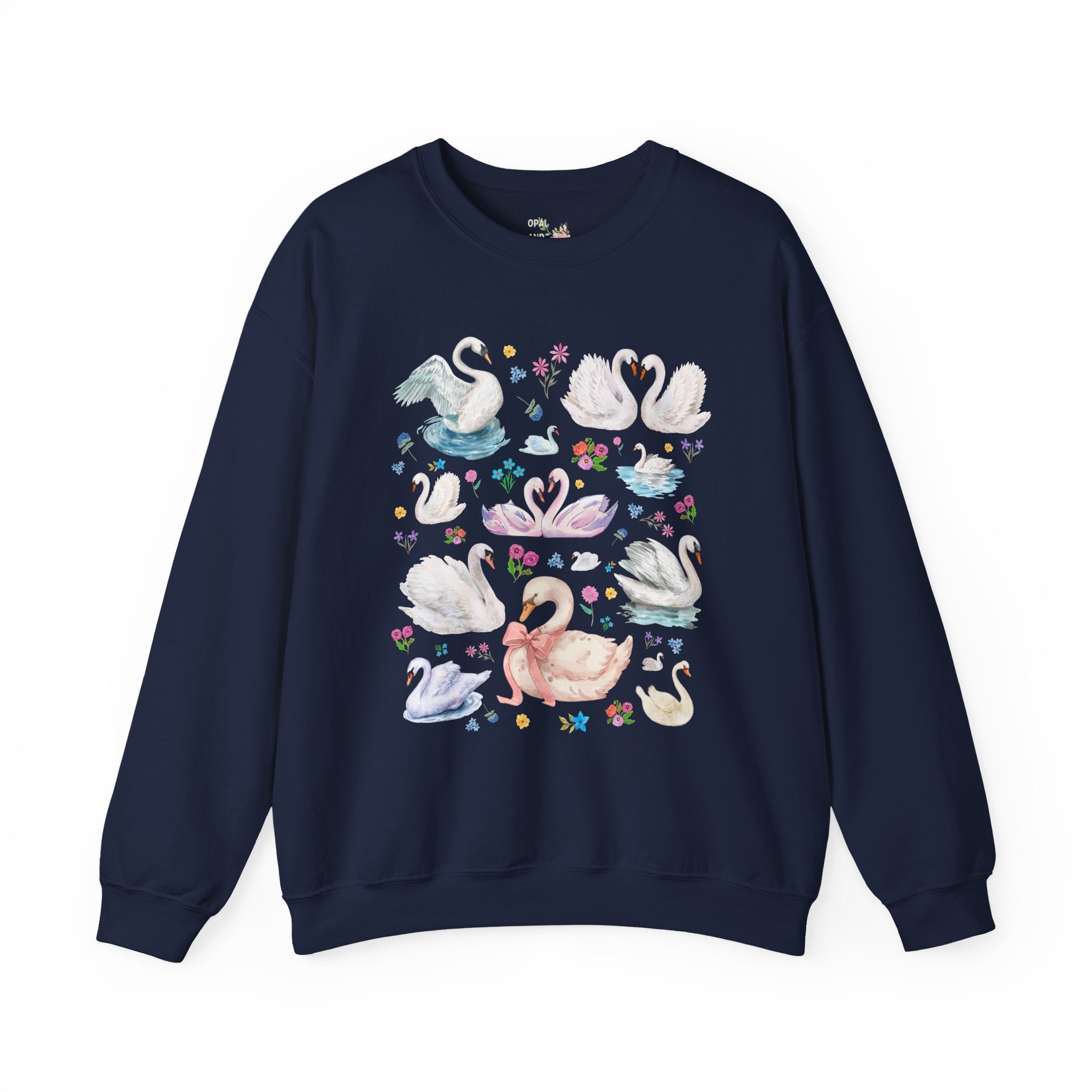 Pretty Cottagecore Swan Sweatshirt with Flowers: 90s Aesthetic Animal Lover Crewneck for Bird Lover or Dancer, Colorful Maximalist Swan Sweatshirt - Opal and June