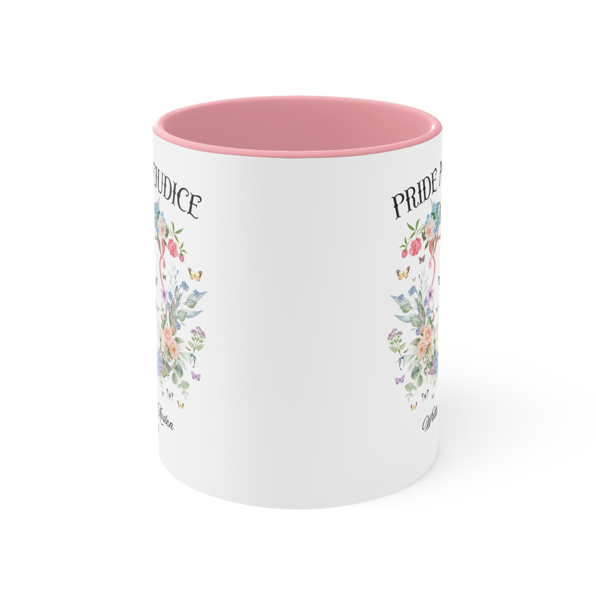 Pride and Prejudice Coffee Mug for Jane Austen Romance Reader, Cute Book Lover Gift Idea, 19th Century Classic Literature Mug with Butterfly - Opal and June