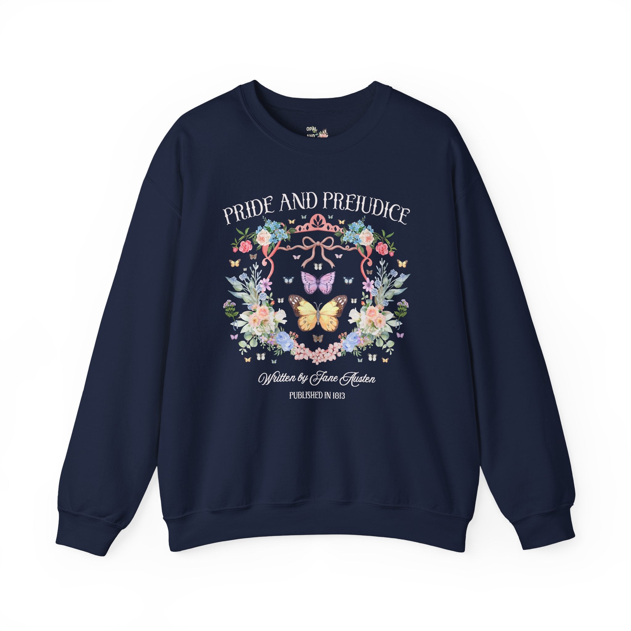 Pride and Prejudice Sweatshirt, Jane Austen Romance Reader, Cute Book Lover Gift Idea, 19th Century Classic Literature Shirt with Butterfly - Opal and June