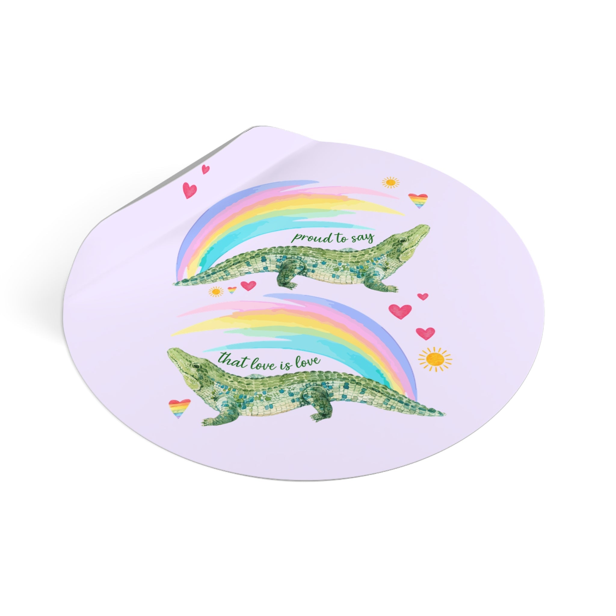 Proud to Say that Love is Love: Colorful Alligator Sticker with Rainbow and Hearts, Gay Rights Nostalgic Animal Lover Sticker for Pride Month - Opal and June