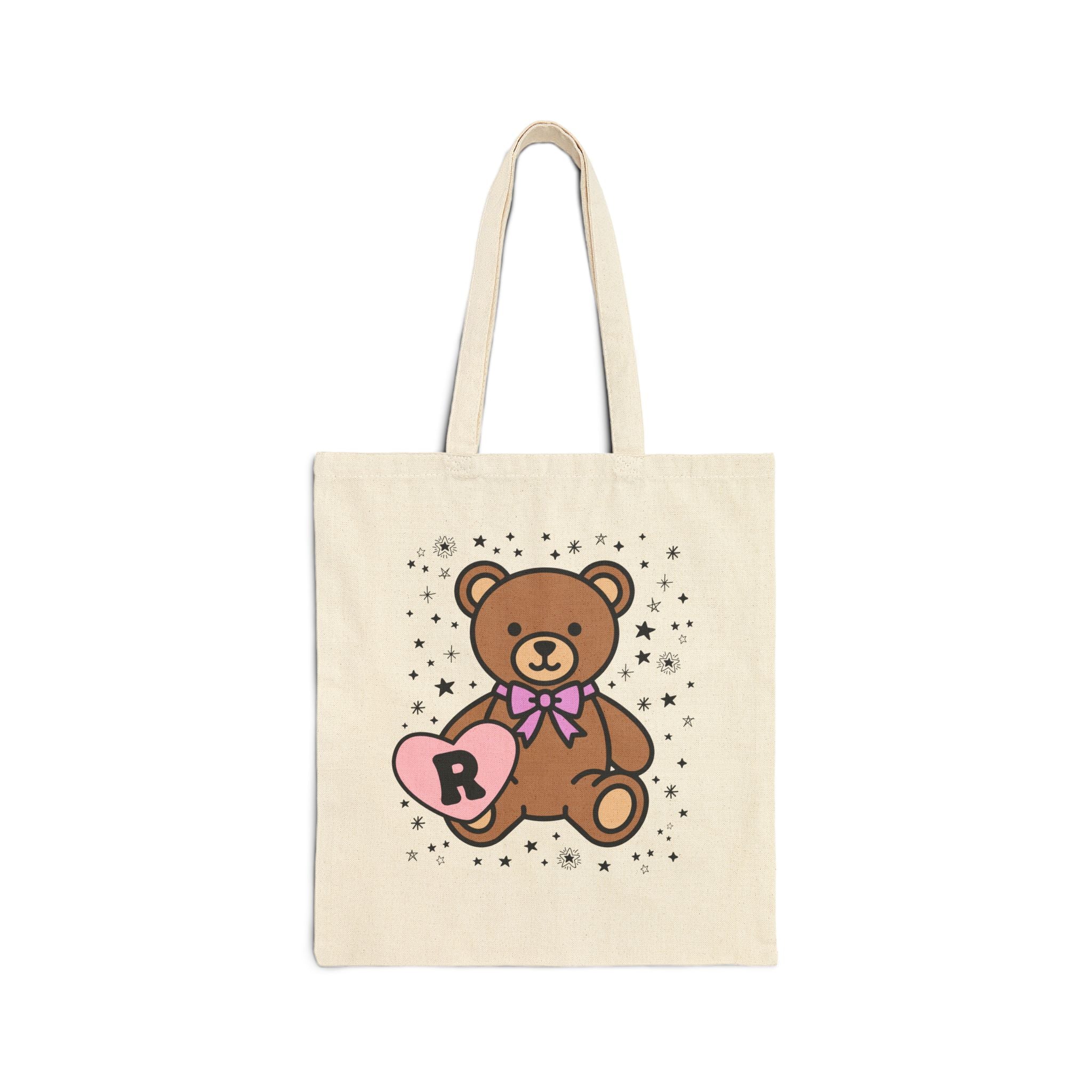 R: Bear Holding a Heart Tote Bag with Initial - Opal and June