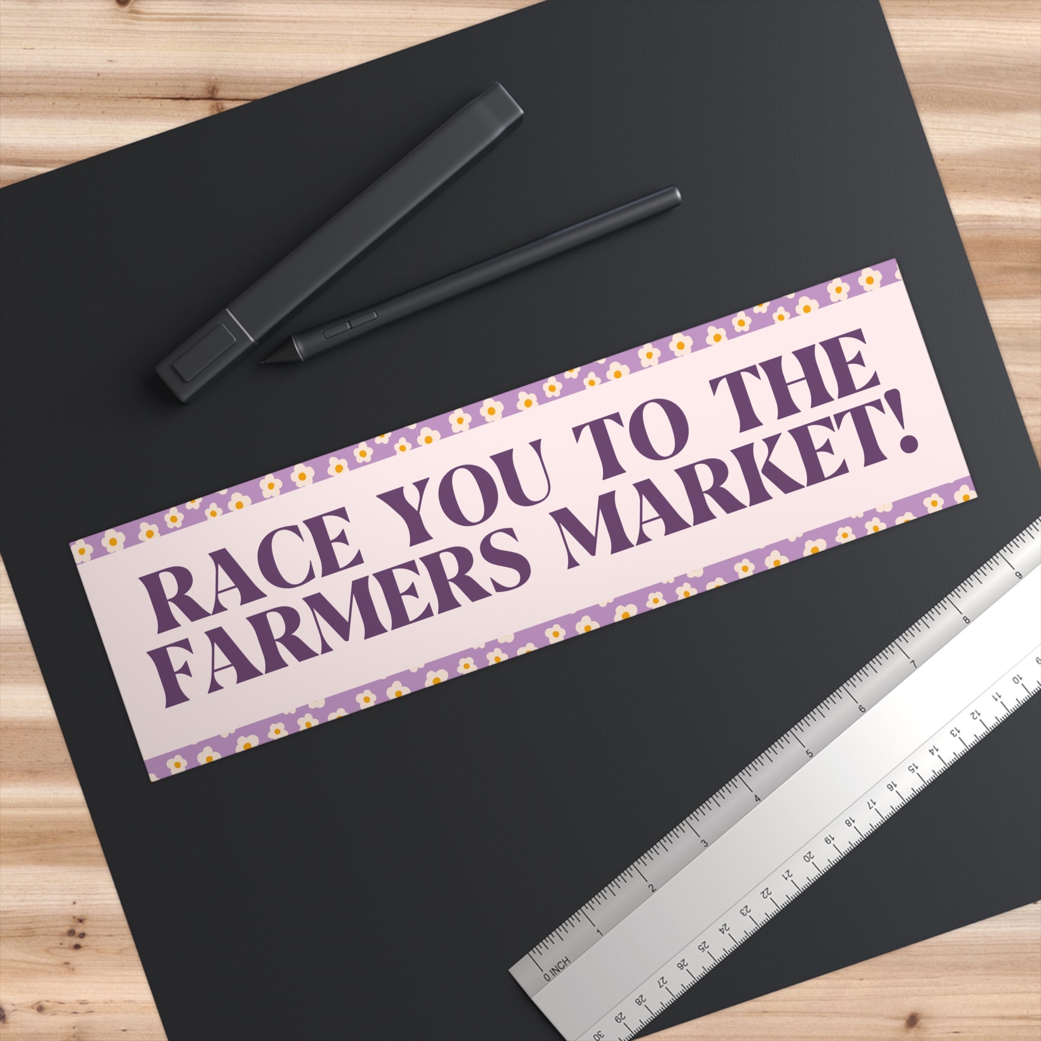 Race You to The Farmers Market: Funny Saying Bumper Sticker for Friend or Sister Who Loves The Farmers Market, Boho Sticker with Flowers - Opal and June