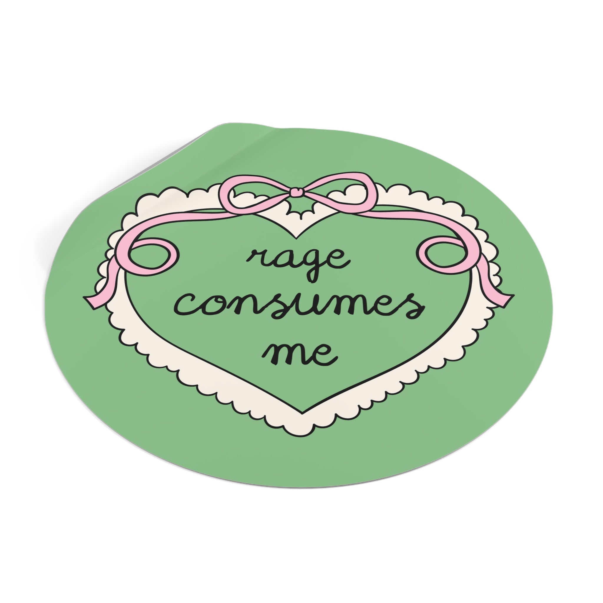 Rage Consumes Me Sticker with Cute Bow and Heart, Funny Saying Sticker for Feminist, Colorful Equal Rights Sticker, Cute Soft Girl Style - Opal and June