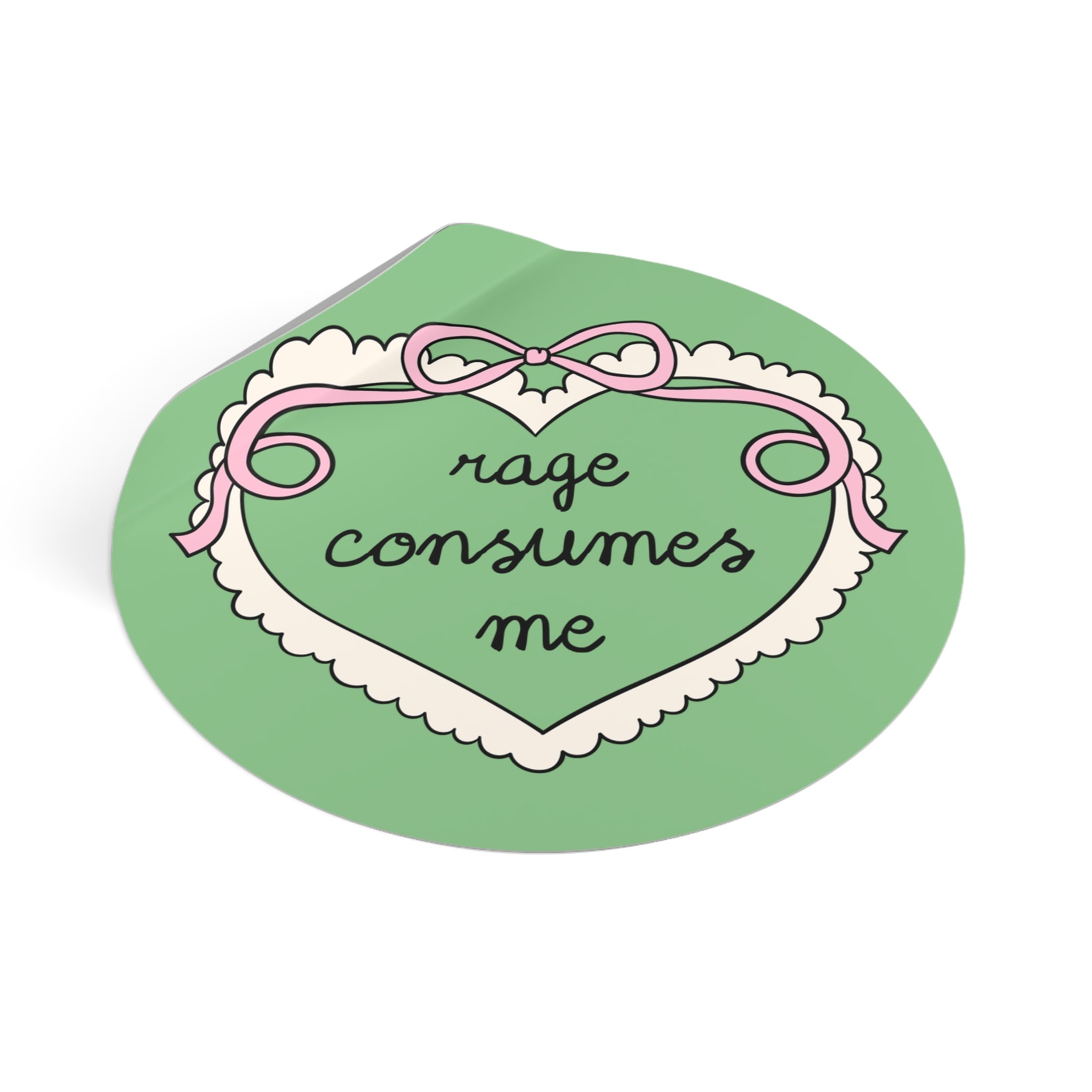 Rage Consumes Me Sticker with Cute Bow and Heart, Funny Saying Sticker for Feminist, Colorful Equal Rights Sticker, Cute Soft Girl Style - Opal and June