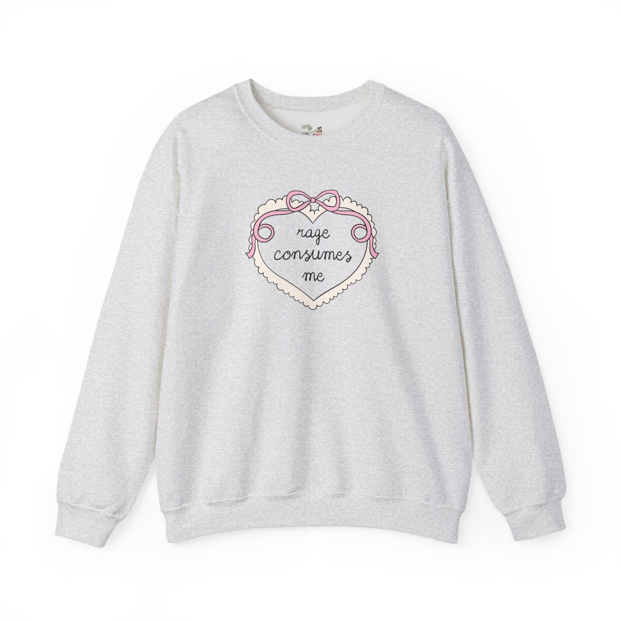 Rage Consumes Me Sweatshirt with Cute Bow and Heart, Funny Saying Crewneck for Feminist, Subtle Equal Rights Shirt, Soft Girl Style Shirt - Opal and June